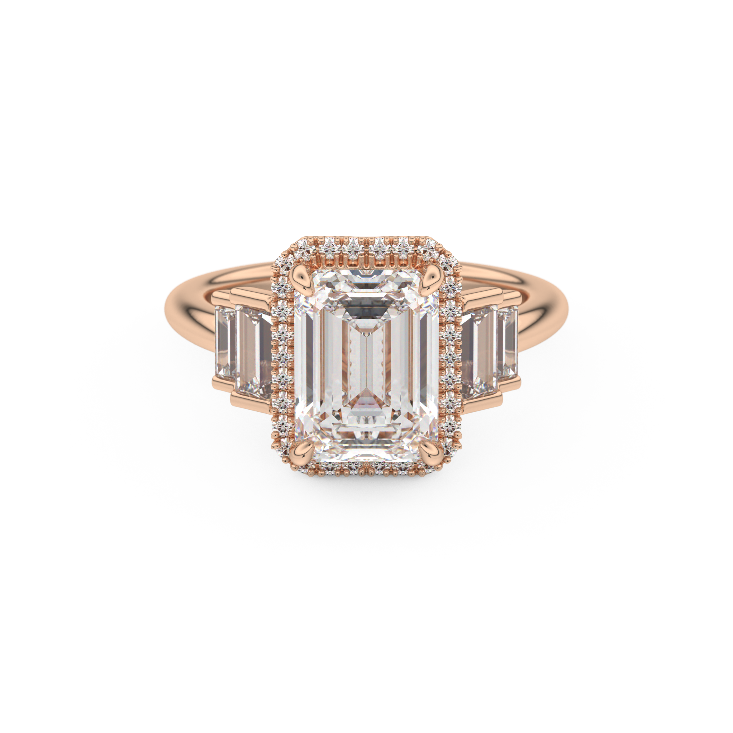 Emerald Cut 2.71 Carat Moissanite Ring – Cluster Setting in Gold