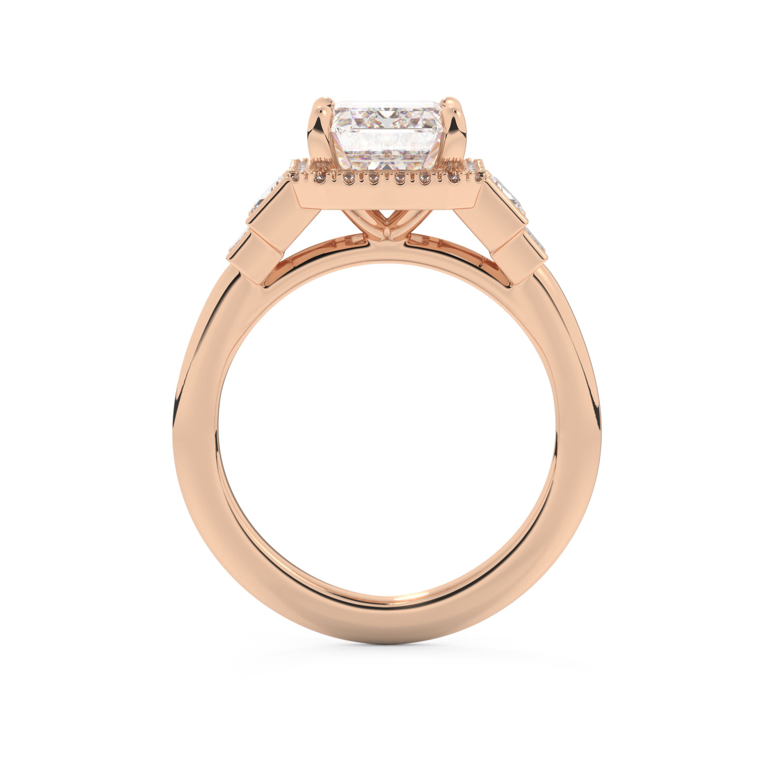 Emerald Cut 2.71 Carat Moissanite Ring – Cluster Setting in Gold