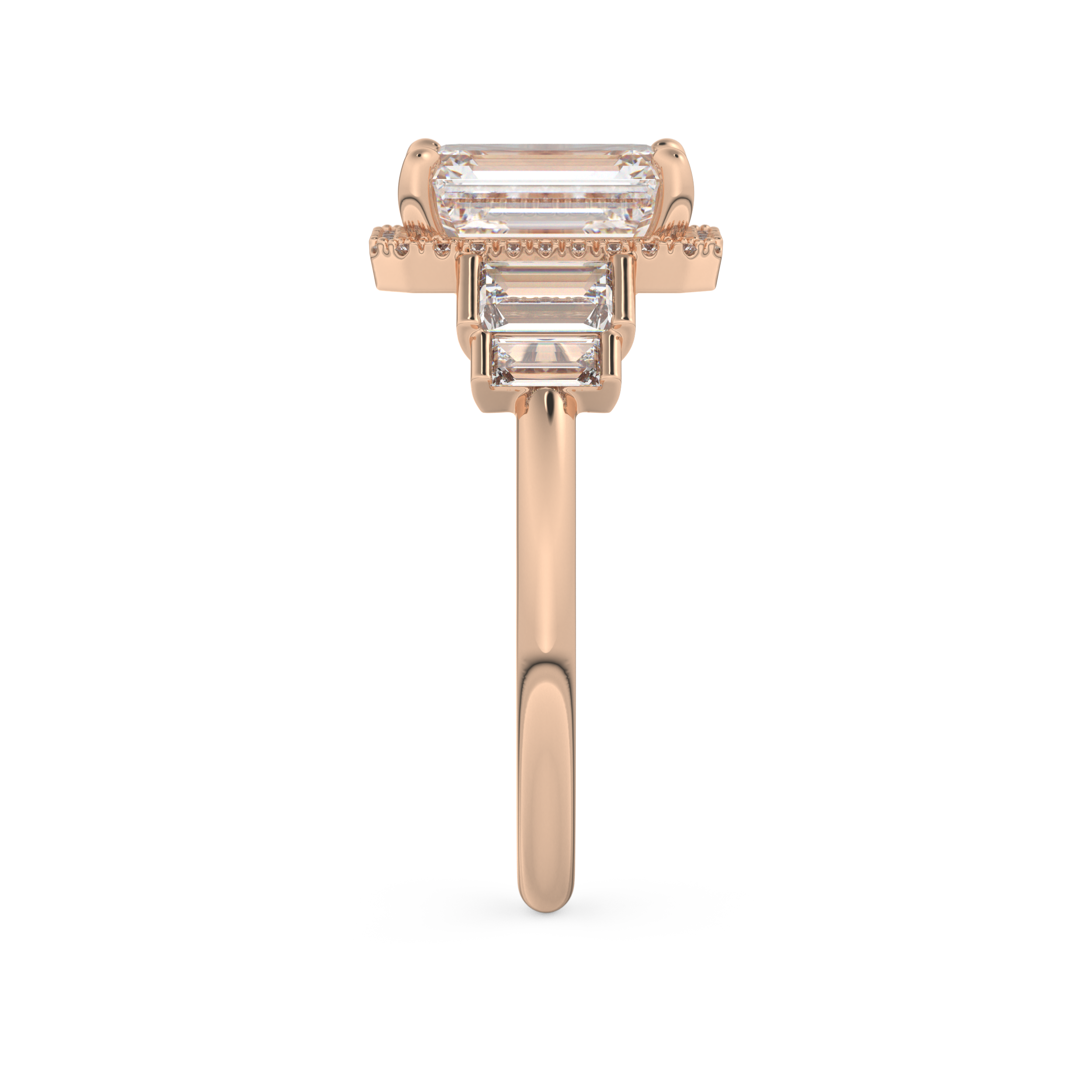 Emerald Cut 2.71 Carat Moissanite Ring – Cluster Setting in Gold
