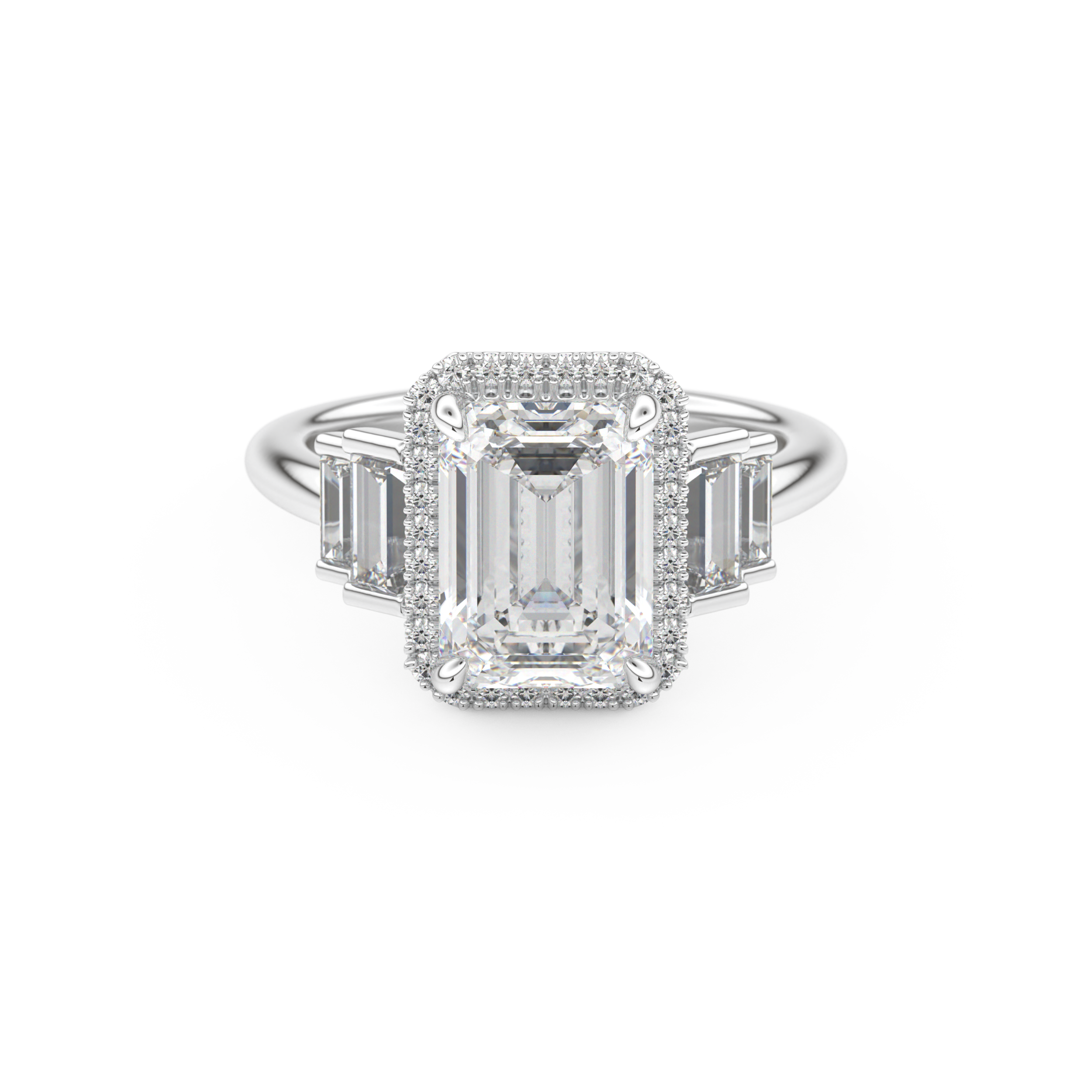 Emerald Cut 2.71 Carat Moissanite Ring – Cluster Setting in Gold