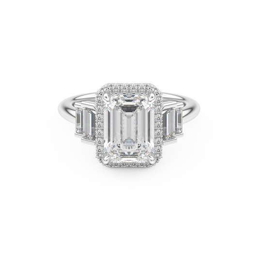 Emerald Cut 2.71 Carat Moissanite Ring – Cluster Setting in Gold