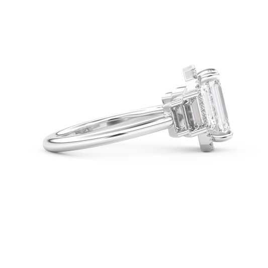 Emerald Cut 2.71 Carat Moissanite Ring – Cluster Setting in Gold