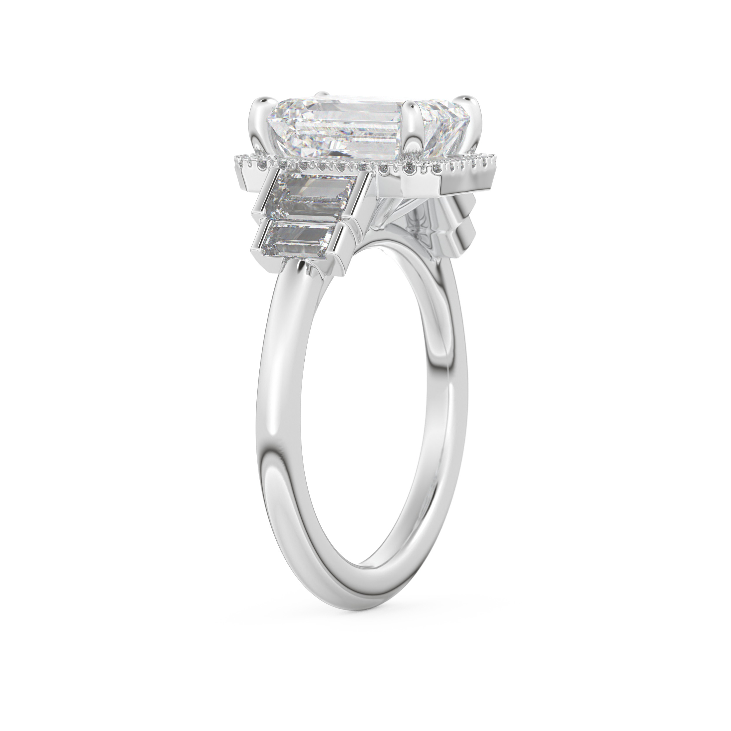 Emerald Cut 2.71 Carat Moissanite Ring – Cluster Setting in Gold