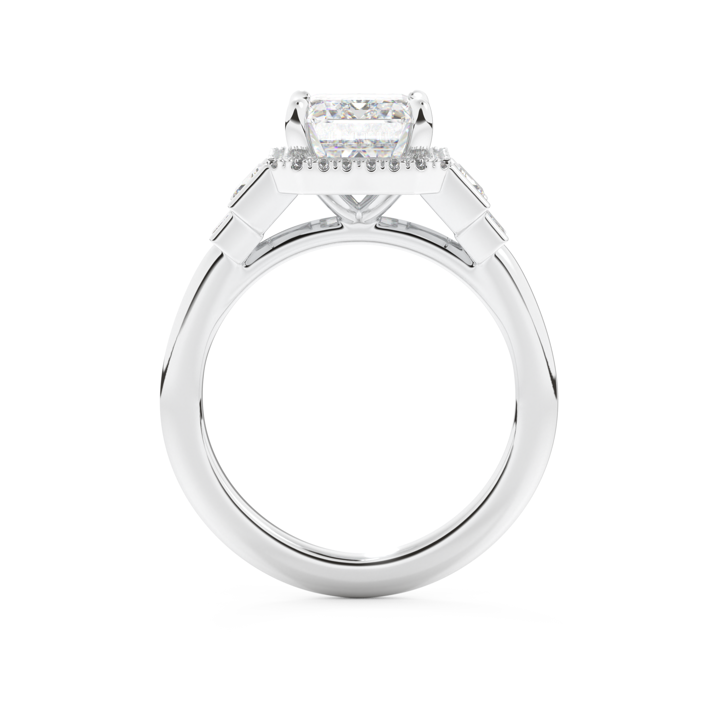 Emerald Cut 2.71 Carat Moissanite Ring – Cluster Setting in Gold