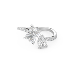 Radiant and Pear Cut 1.5 Carat Moissanite Ring – Two Stone Open Shank Setting in Gold 1