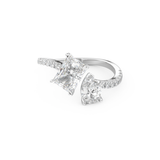 Radiant and Pear Cut 1.5 Carat Moissanite Ring – Two Stone Open Shank Setting in Gold 1