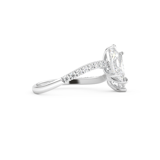 Radiant and Pear Cut 1.5 Carat Moissanite Ring – Two Stone Open Shank Setting in Gold 2