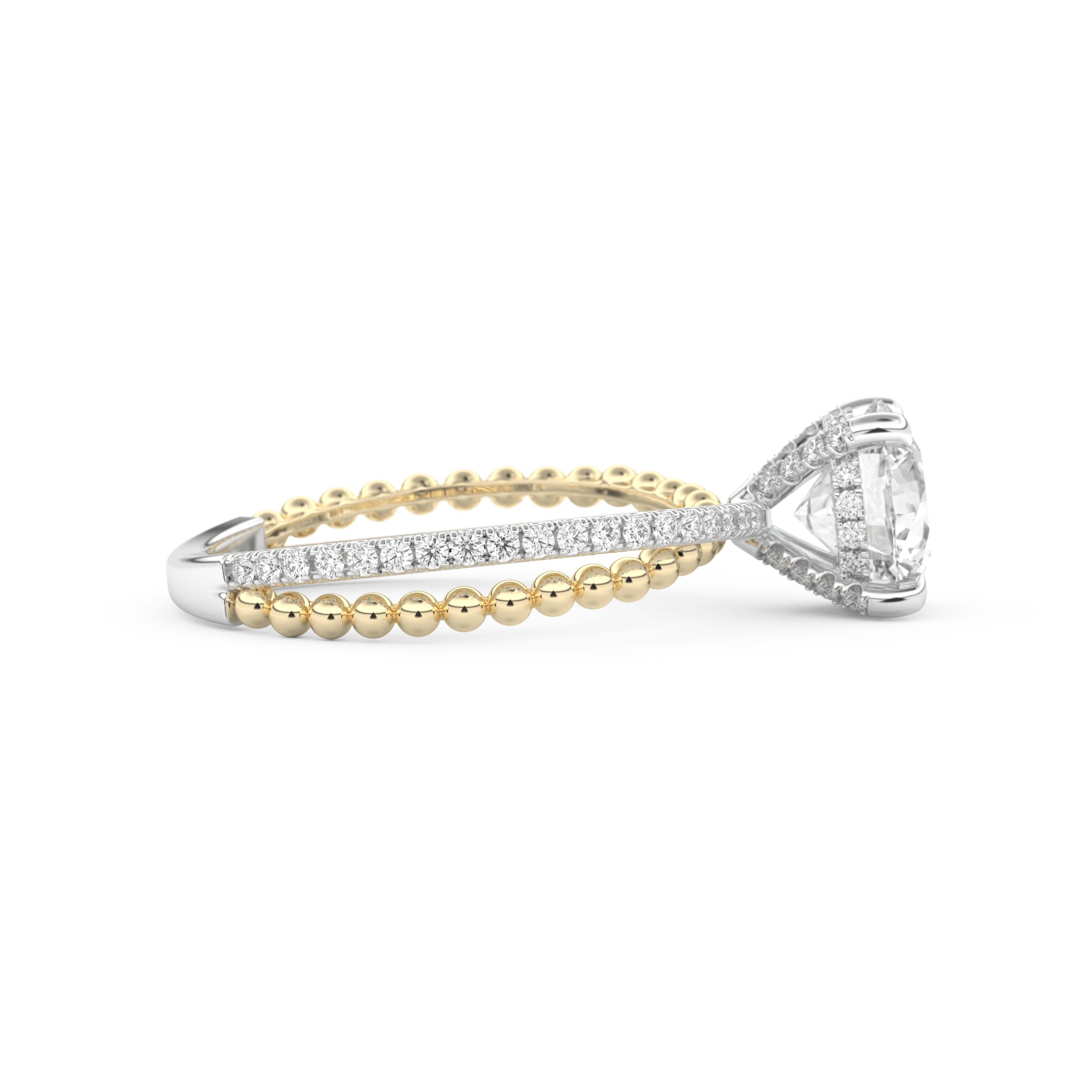 Round Cut 1.52 Carat Moissanite Ring – Pave & Split Shank Setting in Gold
