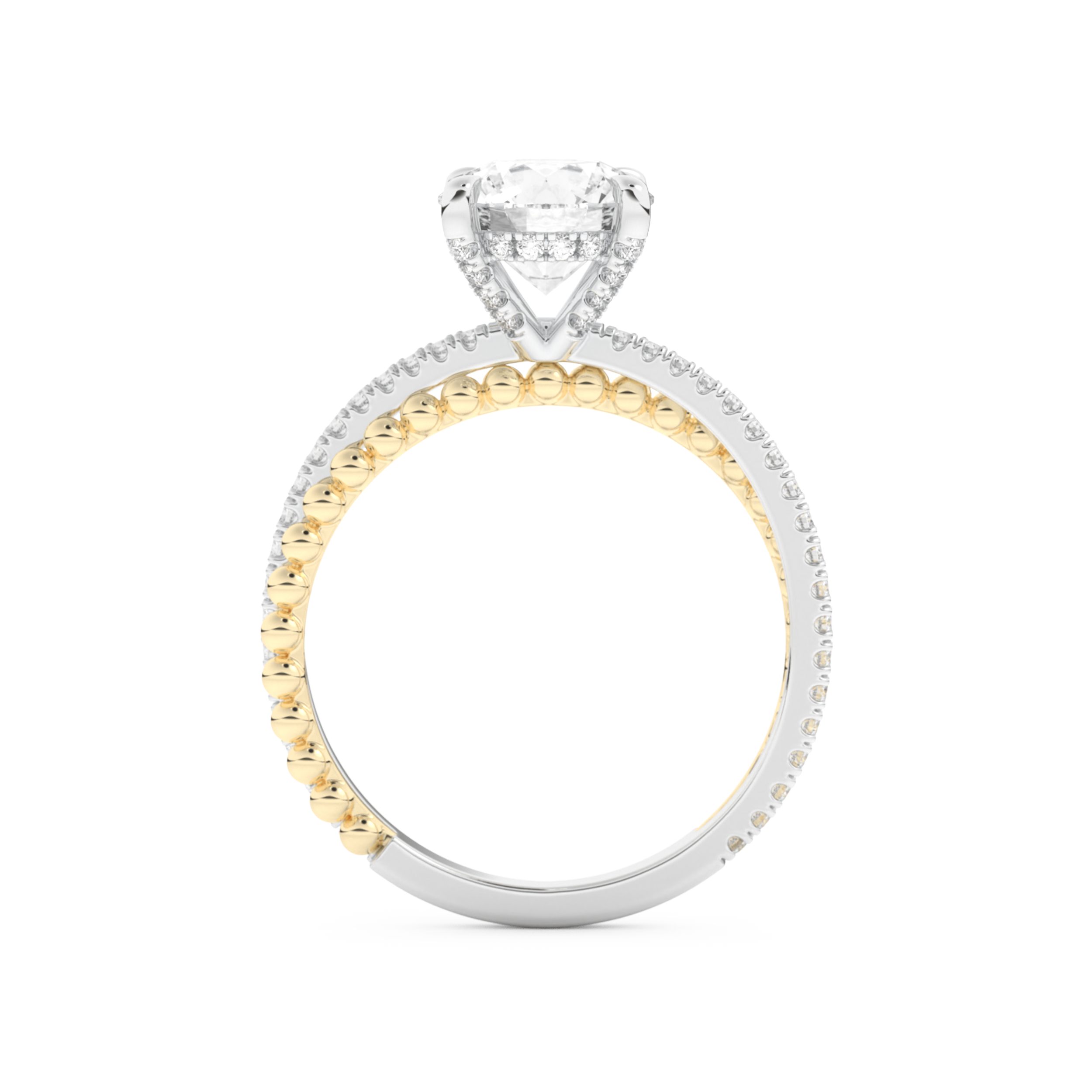 Round Cut 1.52 Carat Moissanite Ring – Pave & Split Shank Setting in Gold