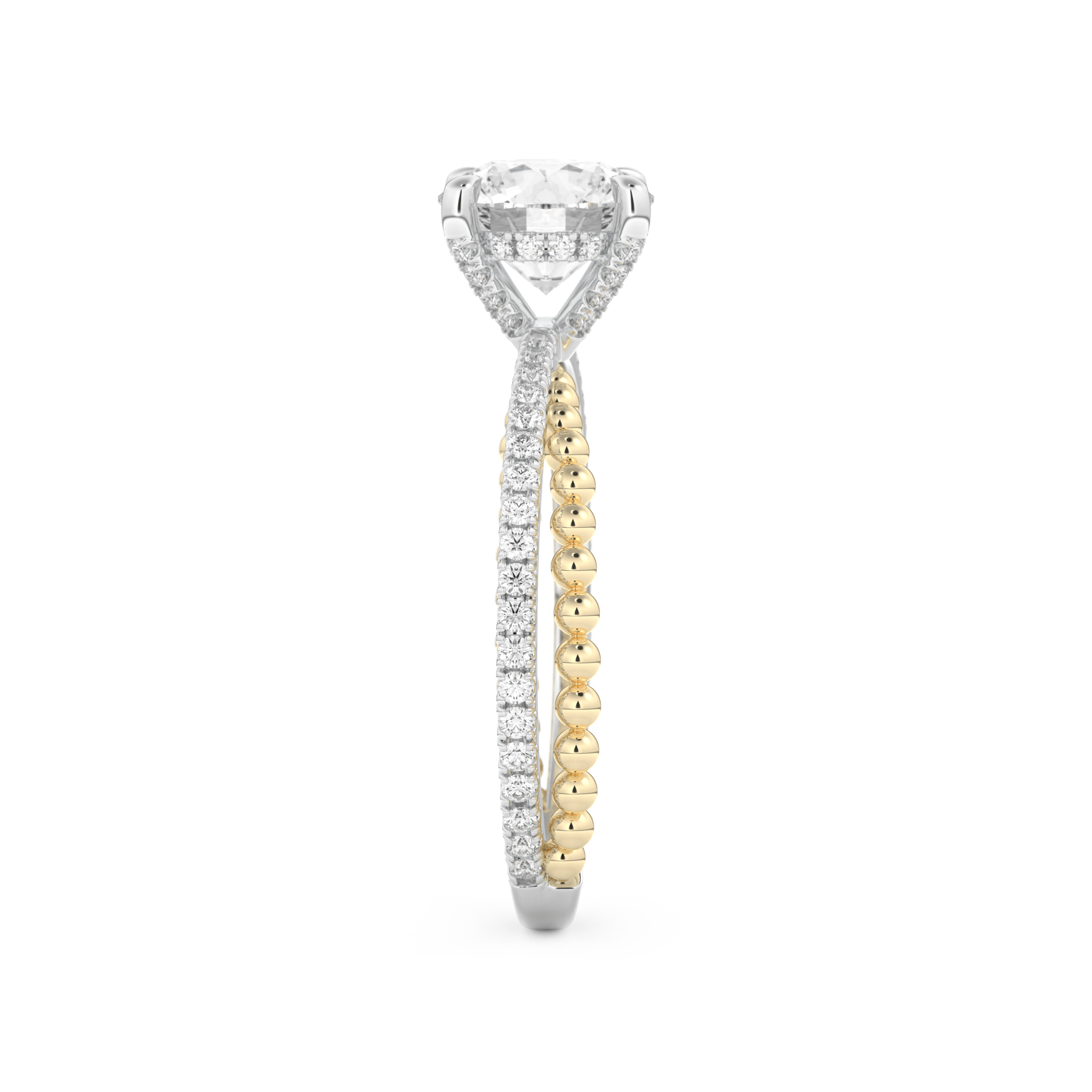 Round Cut 1.52 Carat Moissanite Ring – Pave & Split Shank Setting in Gold