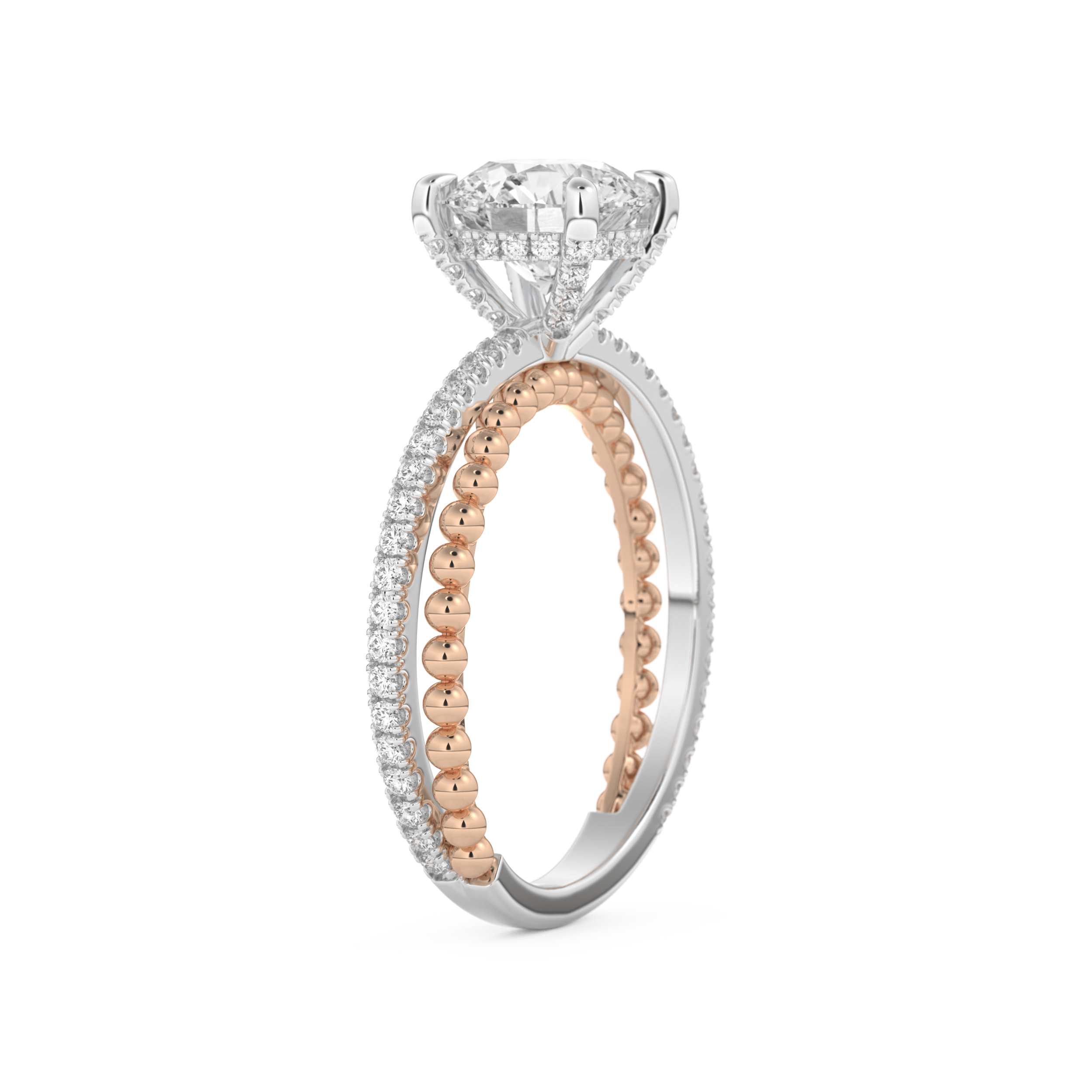 Round Cut 1.52 Carat Moissanite Ring – Pave & Split Shank Setting in Gold