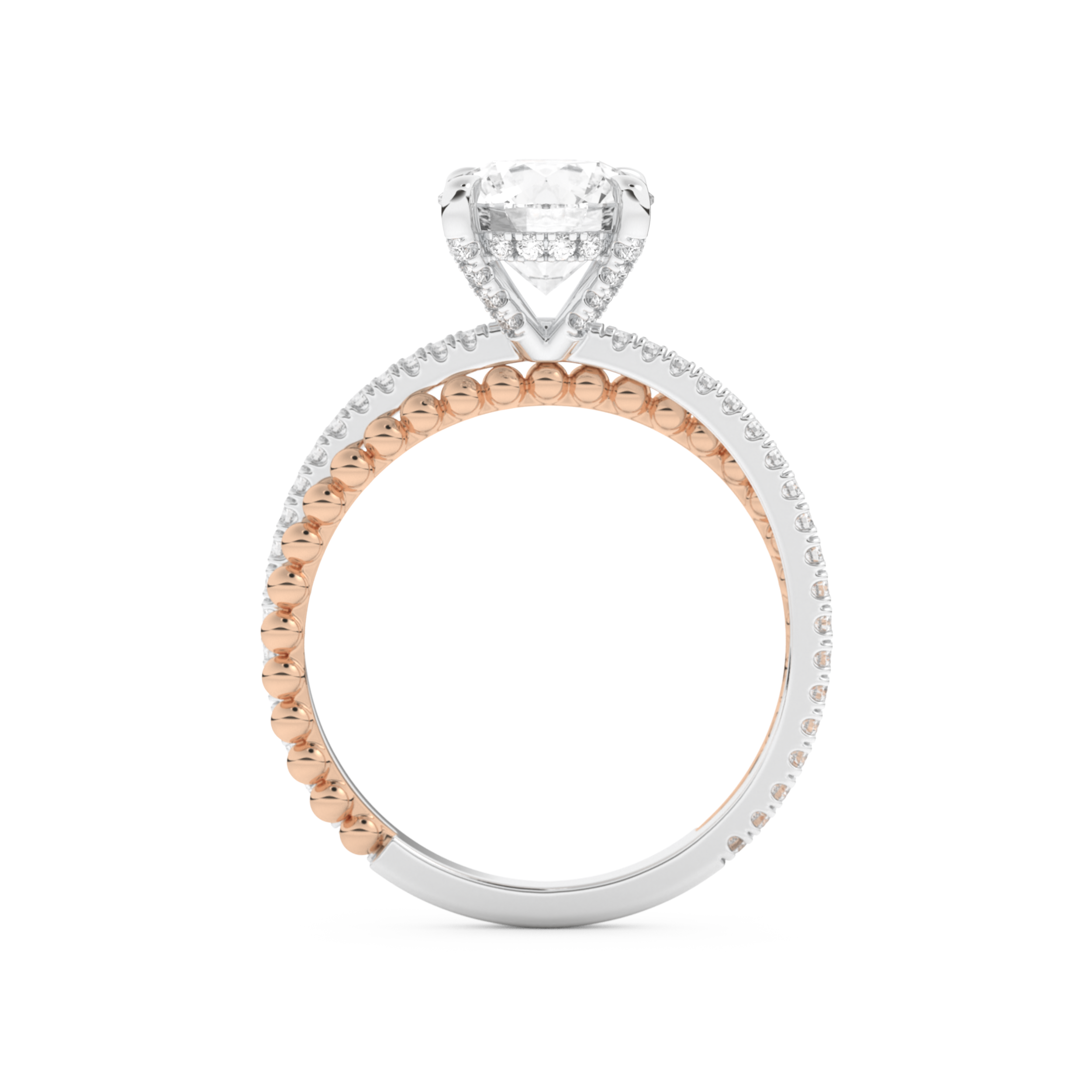 Round Cut 1.52 Carat Moissanite Ring – Pave & Split Shank Setting in Gold