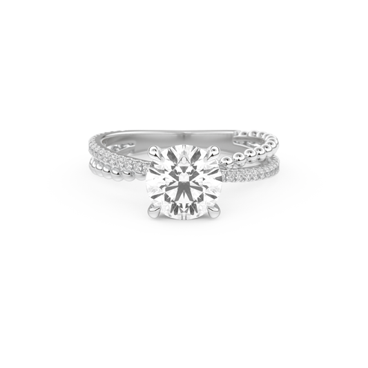 Round Cut 1.52 Carat Moissanite Ring – Pave & Split Shank Setting in Gold