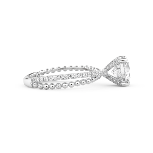 Round Cut 1.52 Carat Moissanite Ring – Pave & Split Shank Setting in Gold