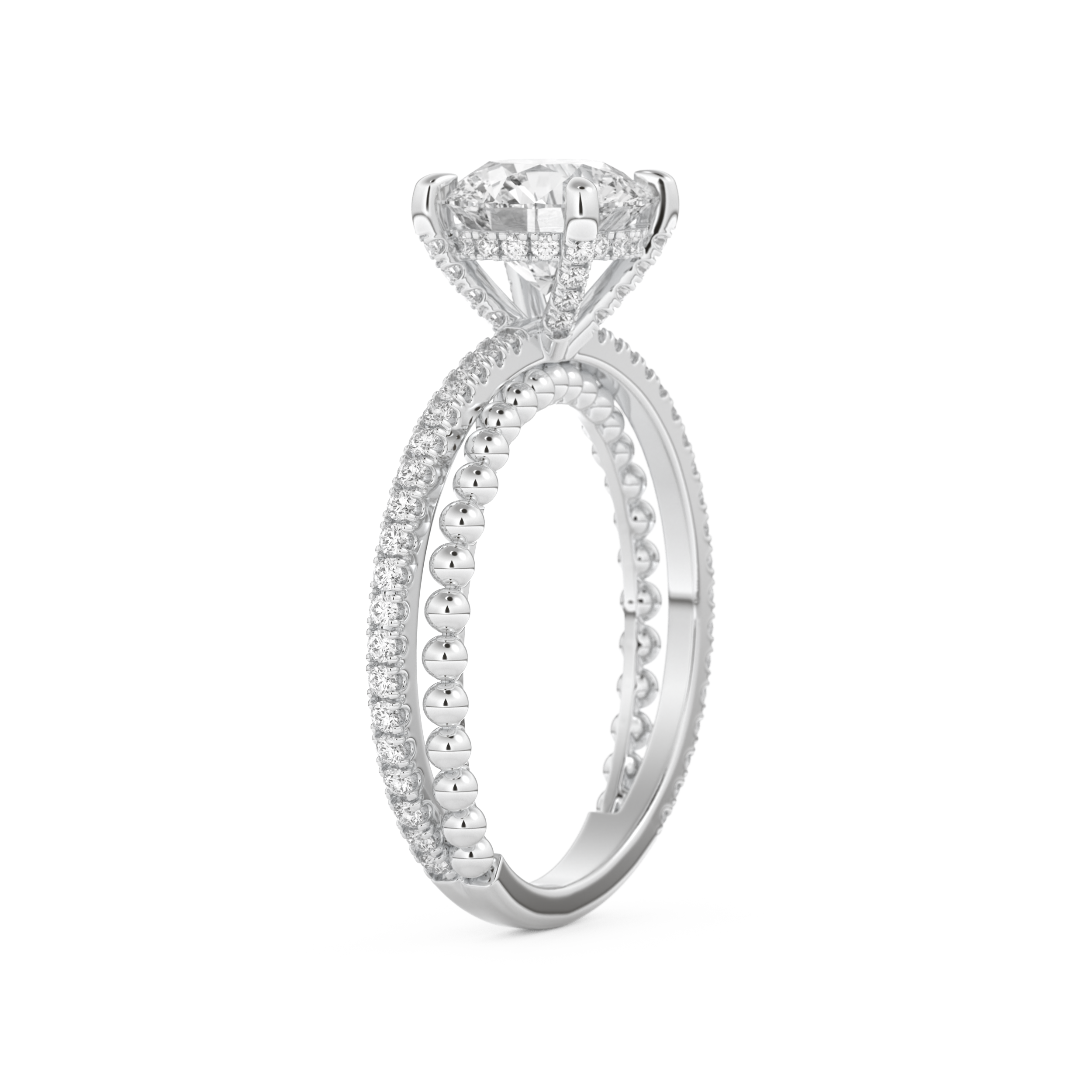 Round Cut 1.52 Carat Moissanite Ring – Pave & Split Shank Setting in Gold