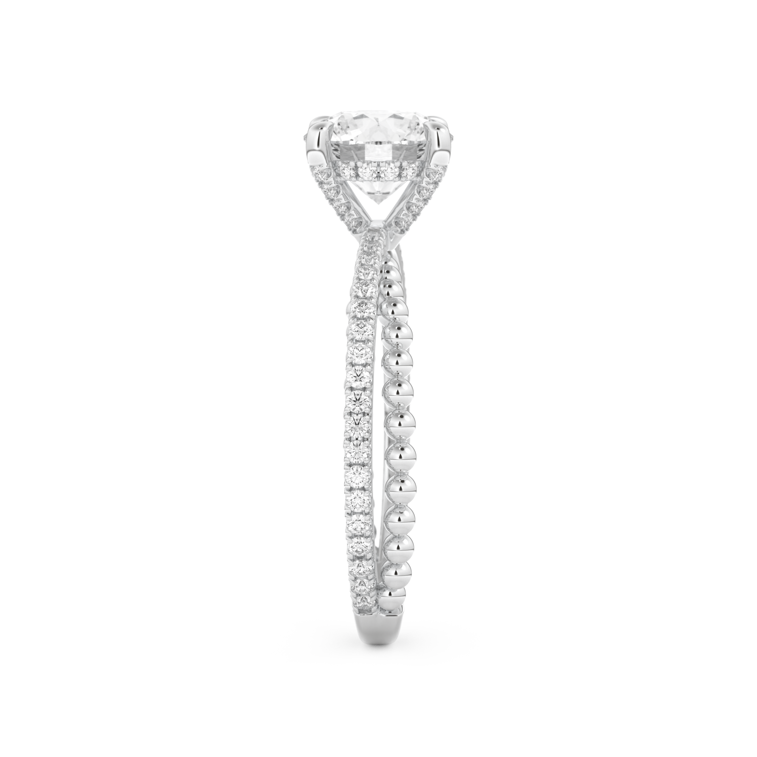 Round Cut 1.52 Carat Moissanite Ring – Pave & Split Shank Setting in Gold