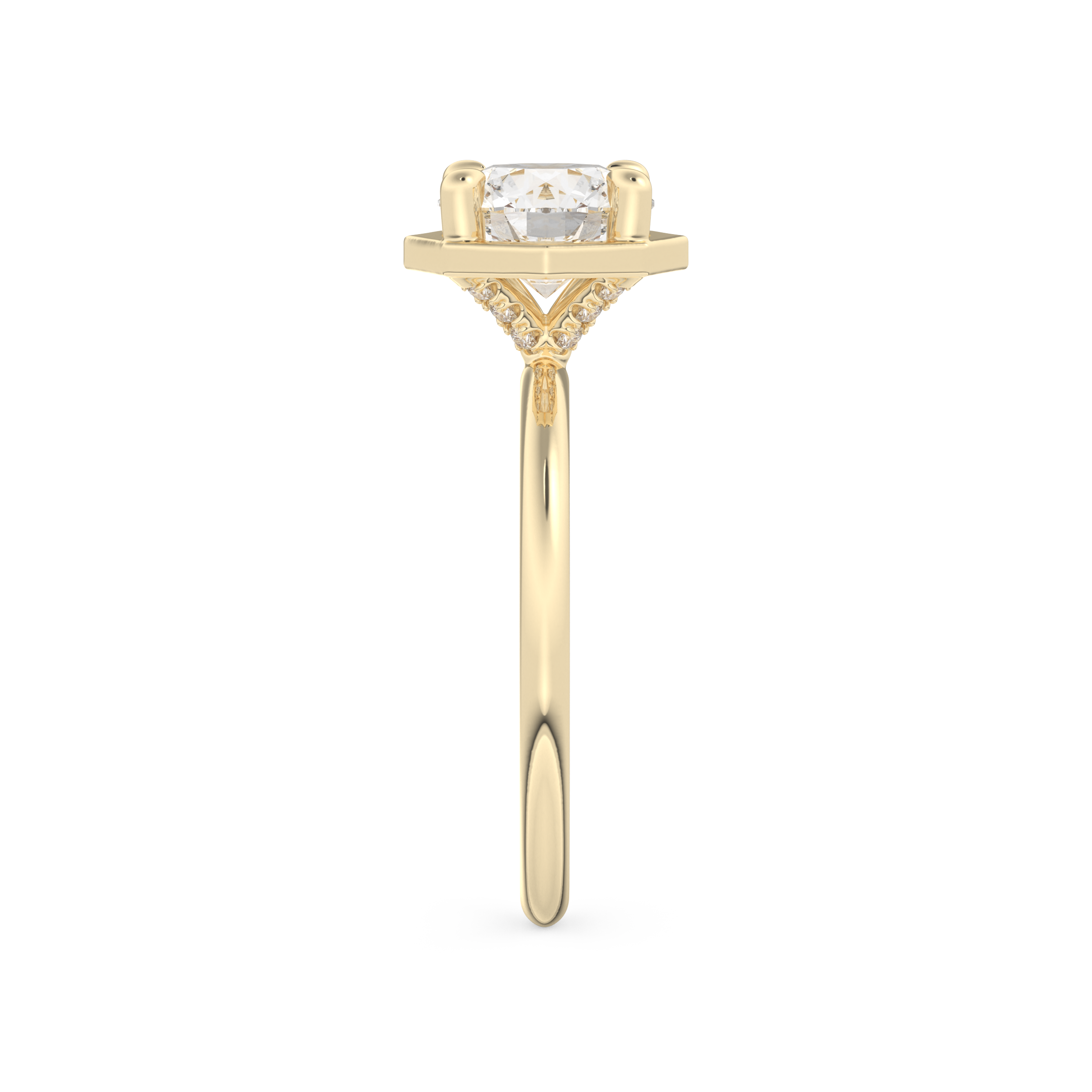 Round Cut 1.5 Carat Bezel Moissanite Solitaire Ring – Pave Setting in Gold 12