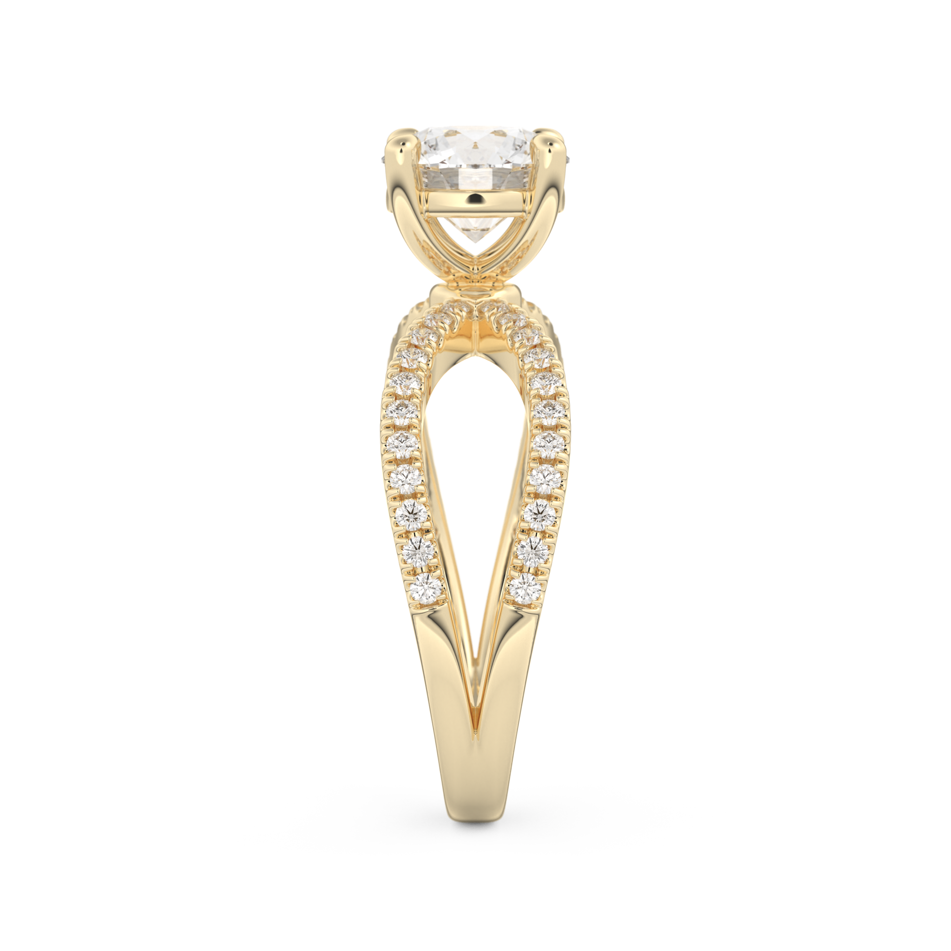 Round Cut 1.5 Carat Moissanite Ring – Pave & Split Shank Setting in Gold