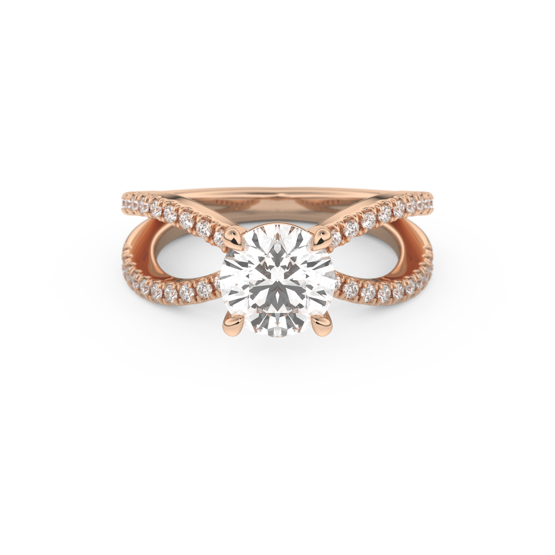 Round Cut 1.5 Carat Moissanite Ring – Pave & Split Shank Setting in Gold