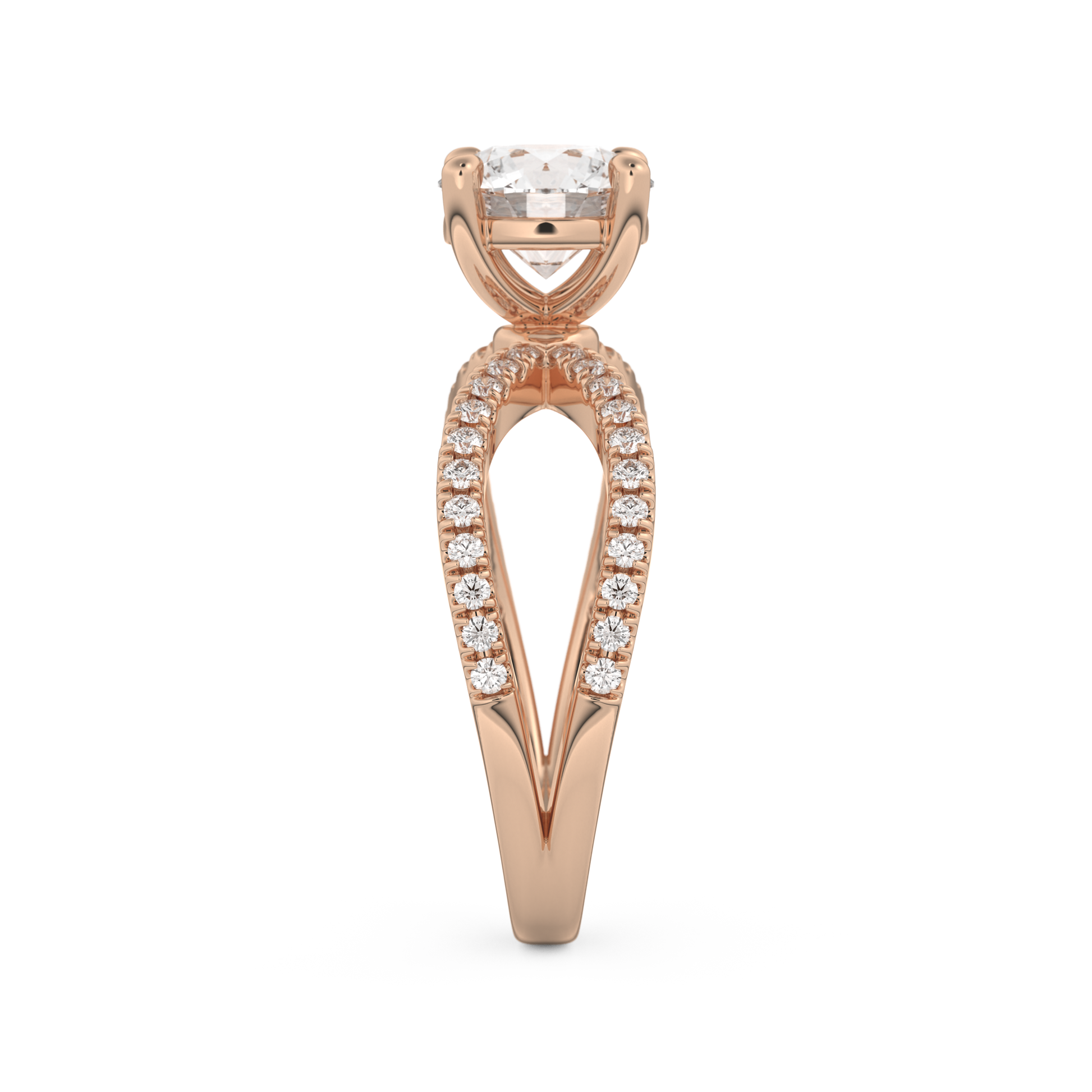 Round Cut 1.5 Carat Moissanite Ring – Pave & Split Shank Setting in Gold