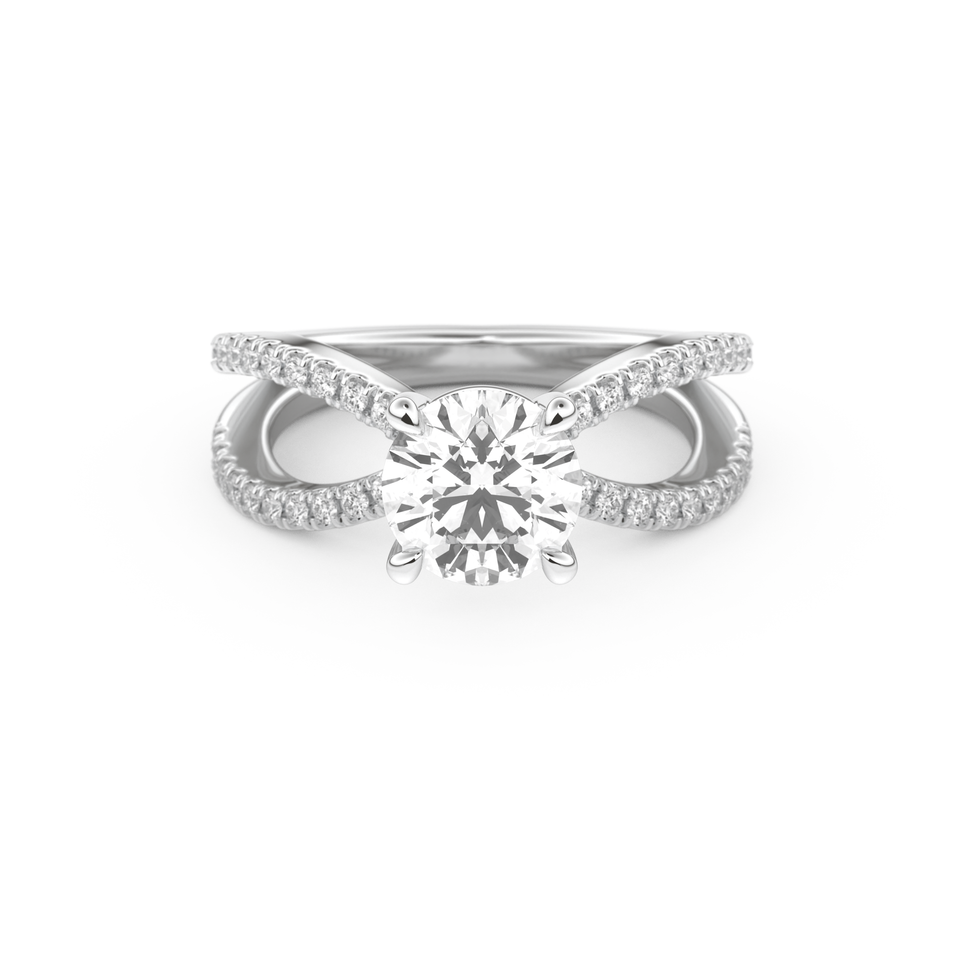 Round Cut 1.5 Carat Moissanite Ring – Pave & Split Shank Setting in Gold
