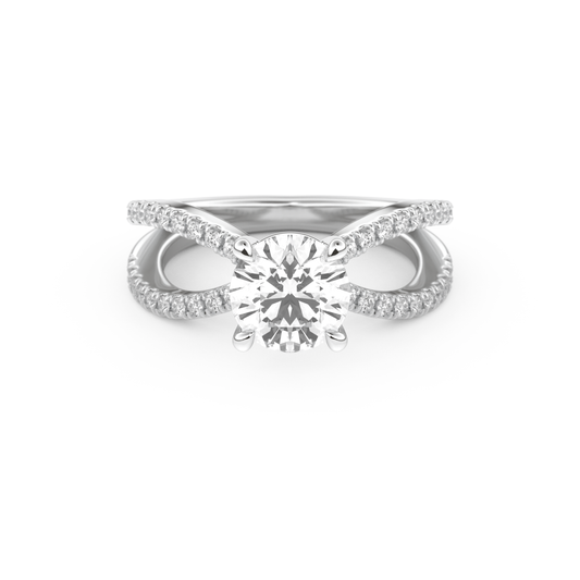 Round Cut 1.5 Carat Moissanite Ring – Pave & Split Shank Setting in Gold