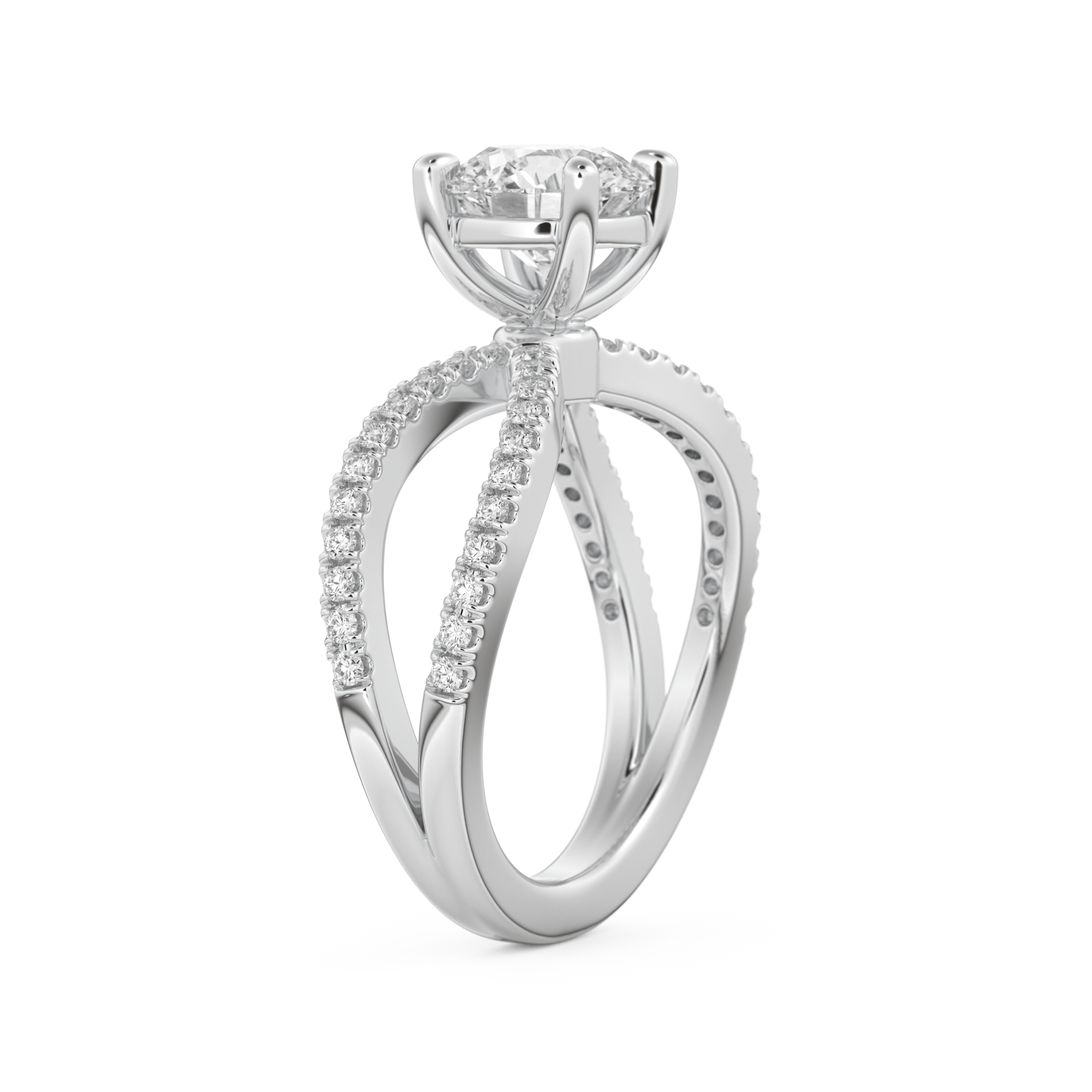 Round Cut 1.5 Carat Moissanite Ring – Pave & Split Shank Setting in Gold