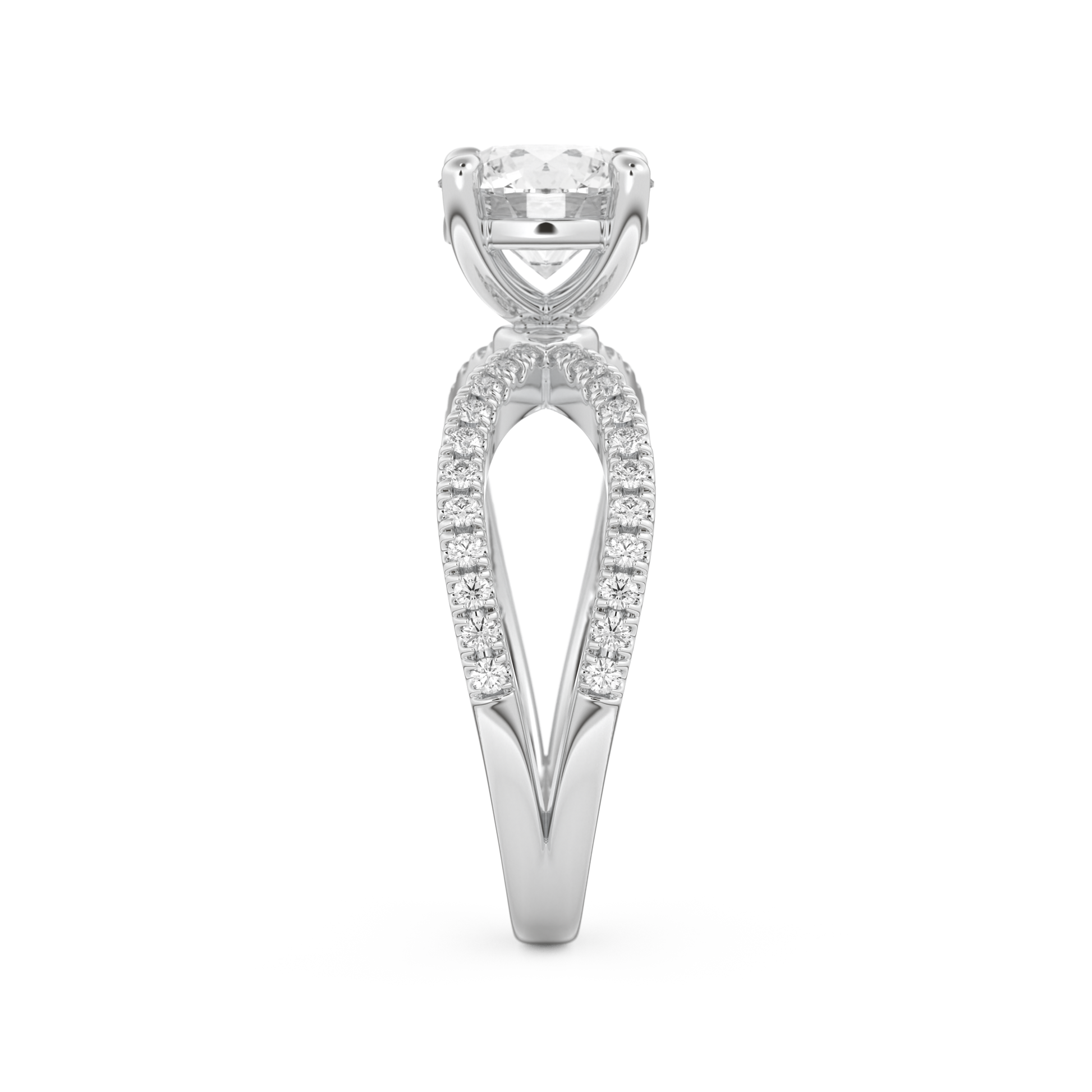 Round Cut 1.5 Carat Moissanite Ring – Pave & Split Shank Setting in Gold