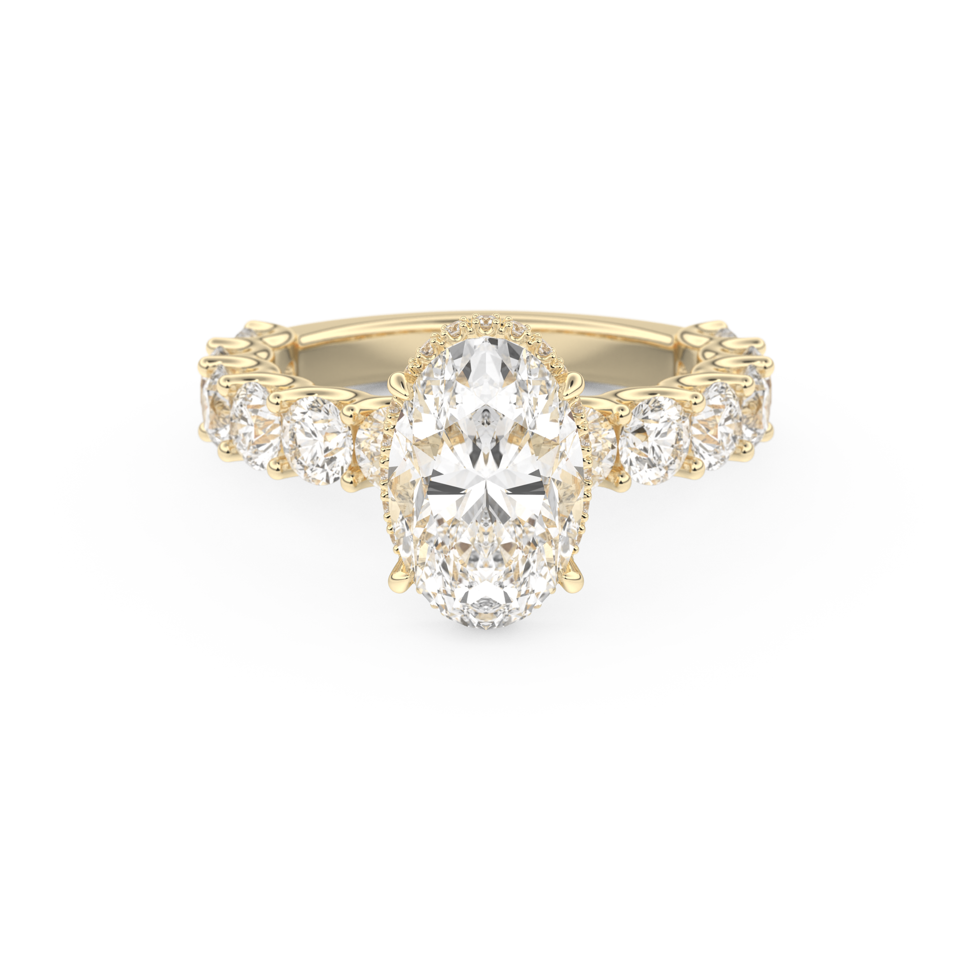 Oval Cut 2.5 Carat Moissanite Ring – Pave & Hidden Halo Setting in Gold