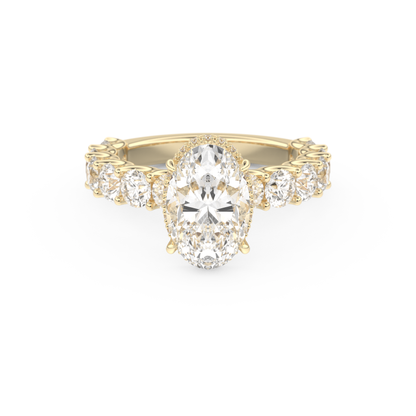 Oval Cut 2.5 Carat Moissanite Ring – Pave & Hidden Halo Setting in Gold