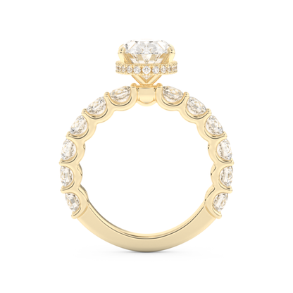 Oval Cut 2.5 Carat Moissanite Ring – Pave & Hidden Halo Setting in Gold