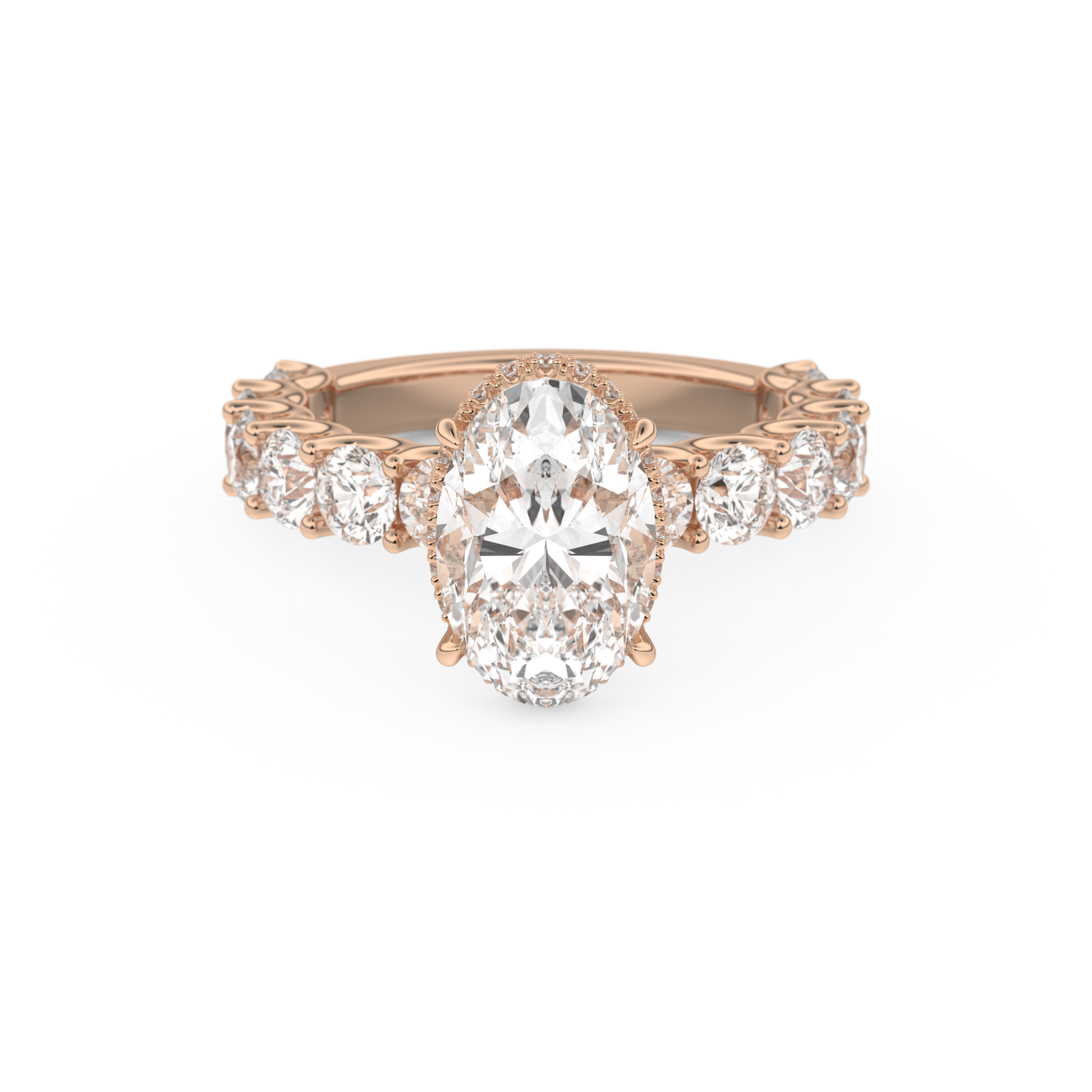 Oval Cut 2.5 Carat Moissanite Ring – Pave & Hidden Halo Setting in Gold