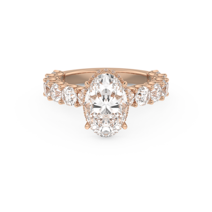Oval Cut 2.5 Carat Moissanite Ring – Pave & Hidden Halo Setting in Gold