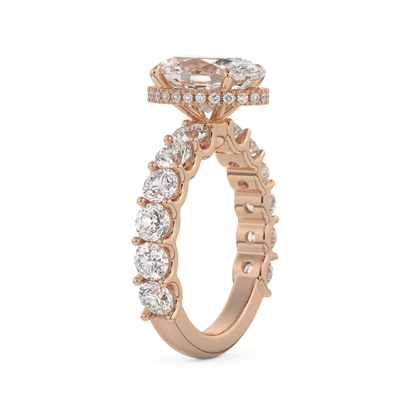 Oval Cut 2.5 Carat Moissanite Ring – Pave & Hidden Halo Setting in Gold