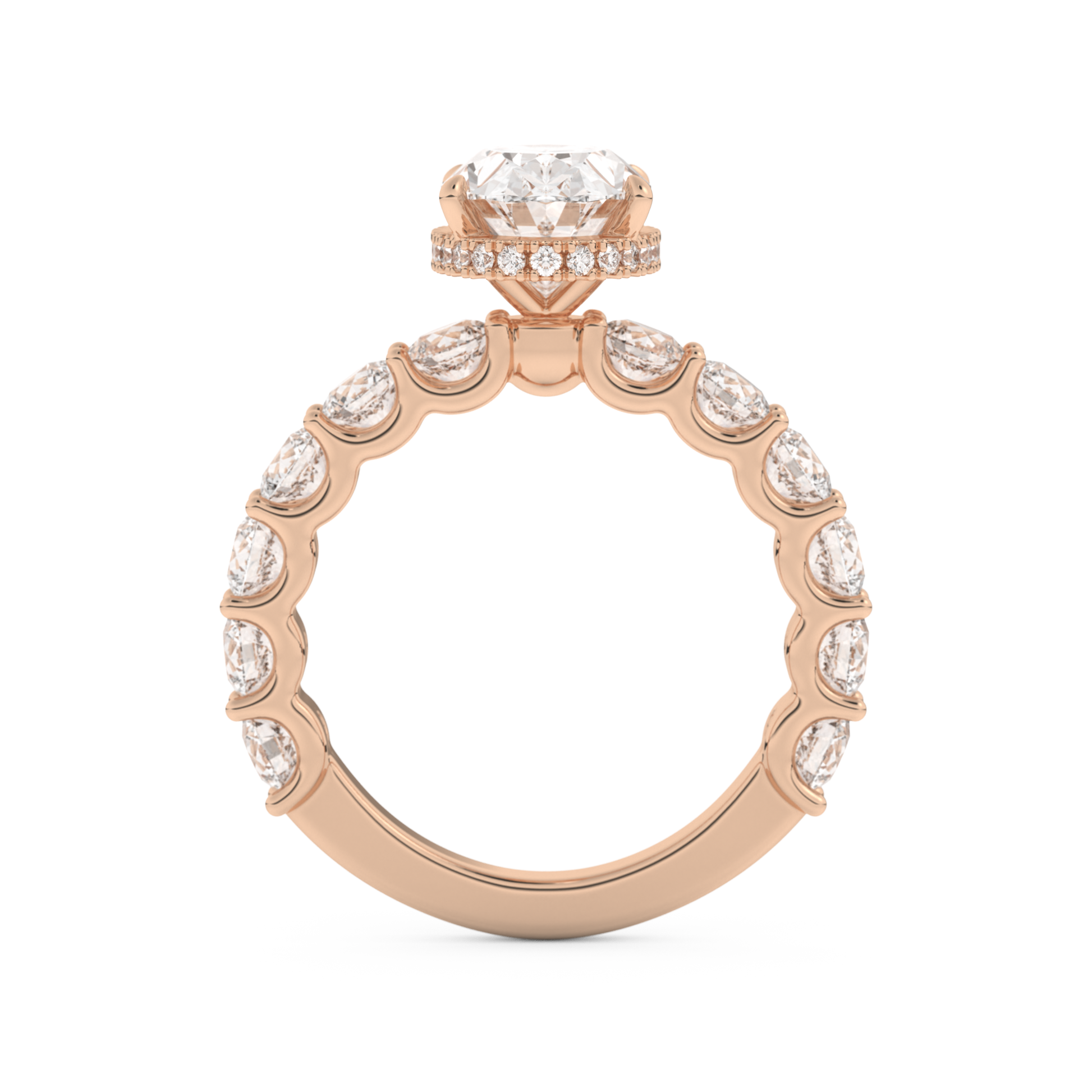 Oval Cut 2.5 Carat Moissanite Ring – Pave & Hidden Halo Setting in Gold