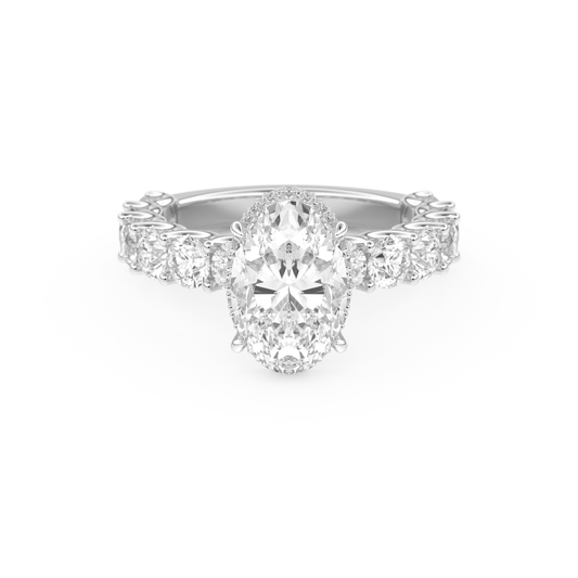 Oval Cut 2.5 Carat Moissanite Ring – Pave & Hidden Halo Setting in Gold