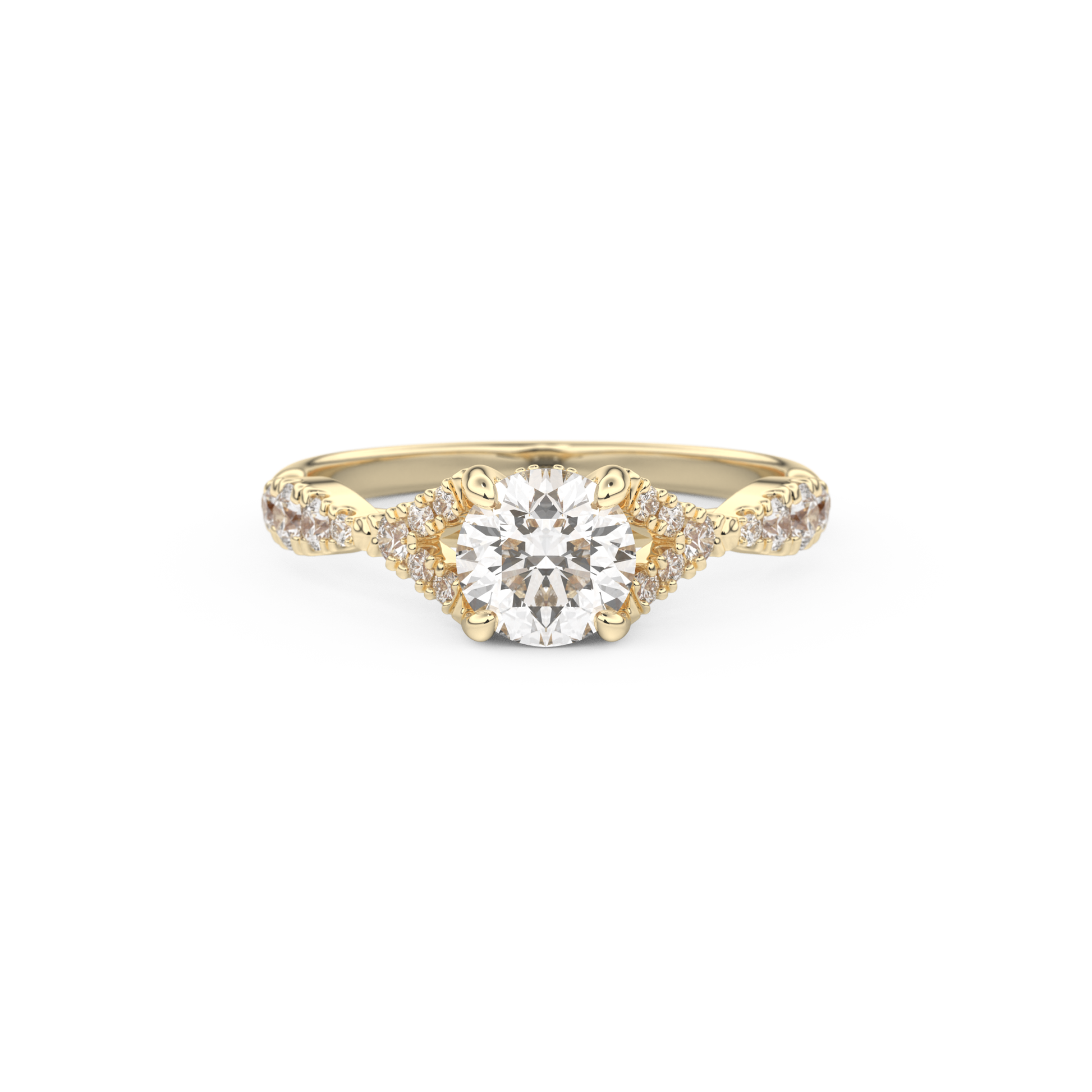Round Cut 0.8 Carat Moissanite Ring – Pave & Split Shank Setting in Gold