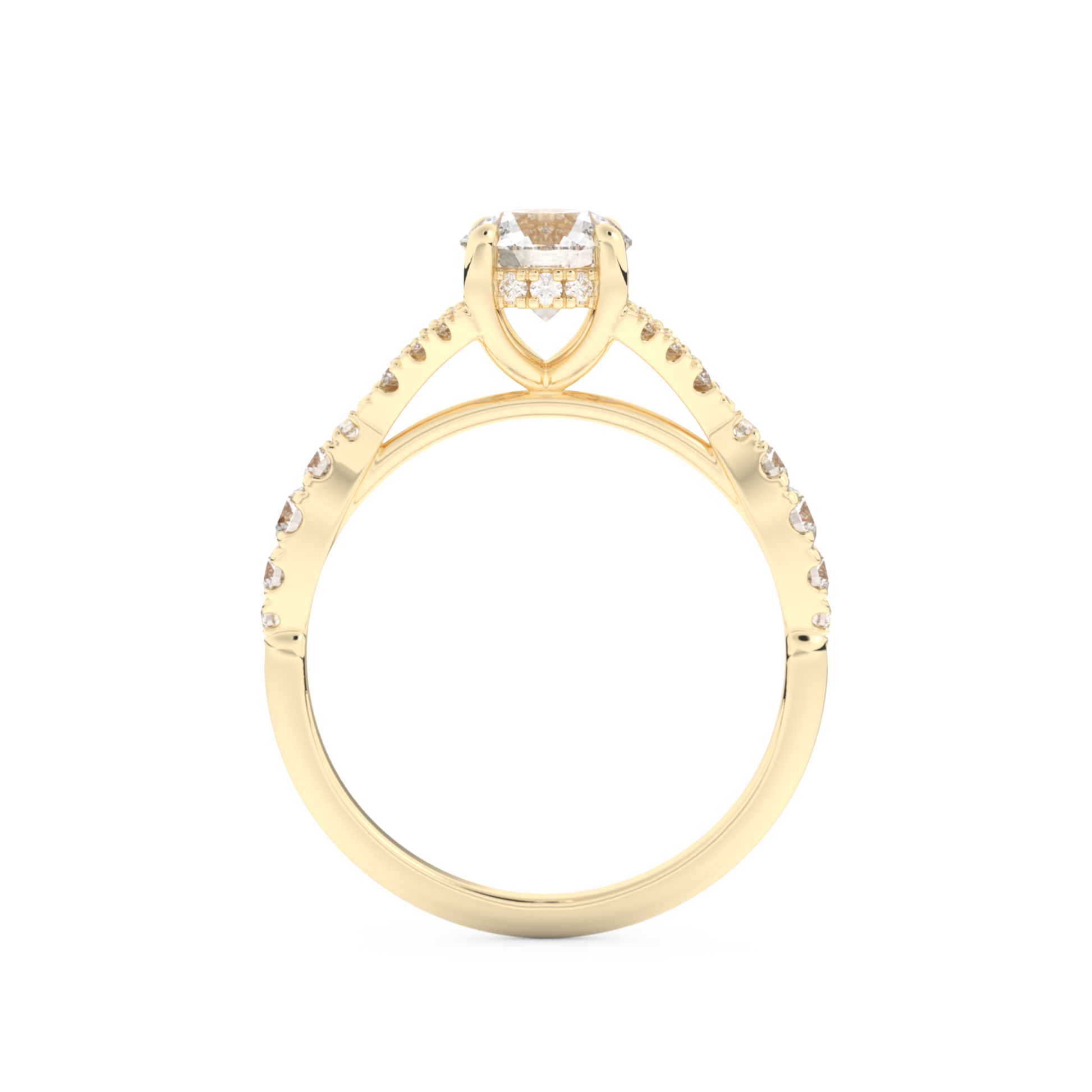 Round Cut 0.8 Carat Moissanite Ring – Pave & Split Shank Setting in Gold