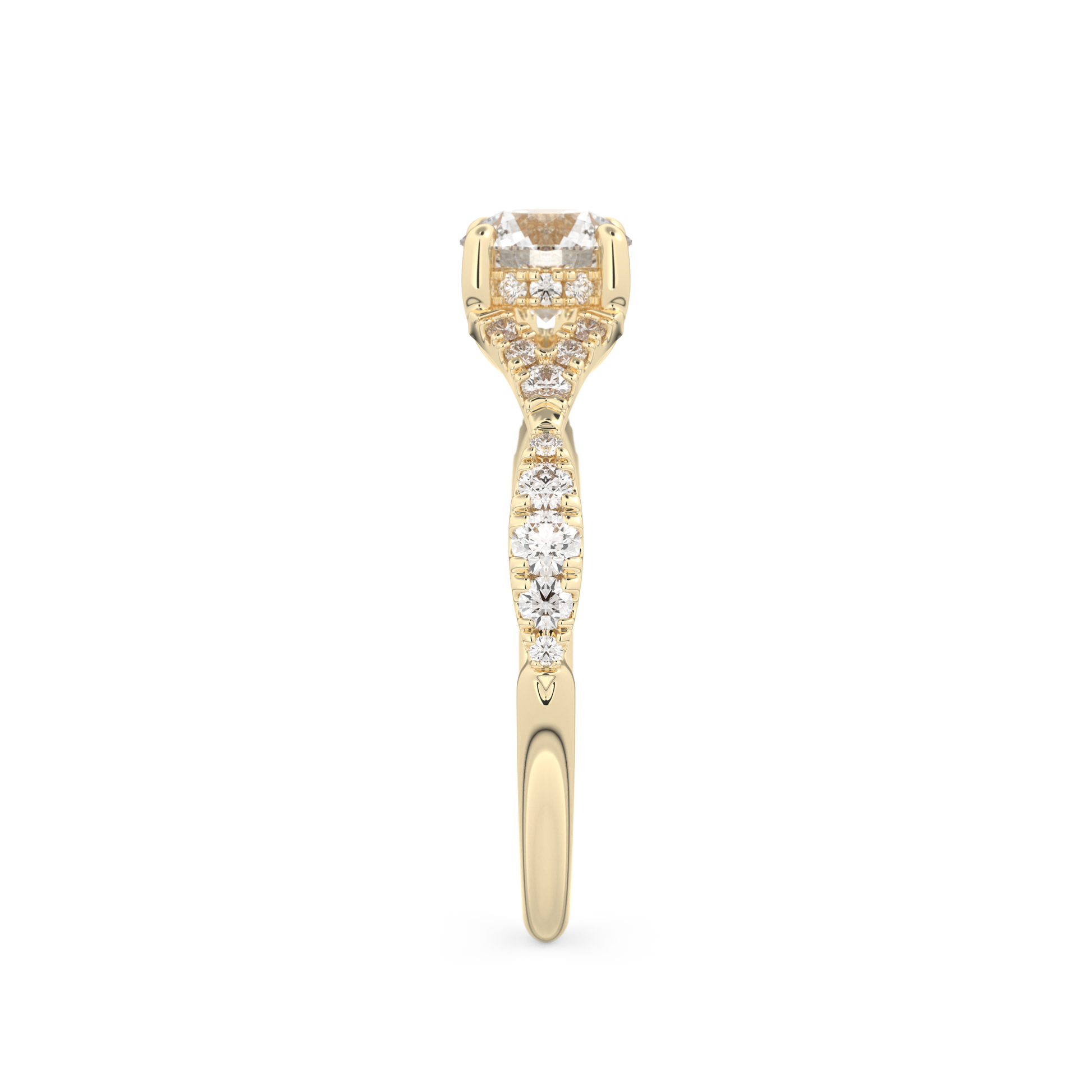 Round Cut 0.8 Carat Moissanite Ring – Pave & Split Shank Setting in Gold