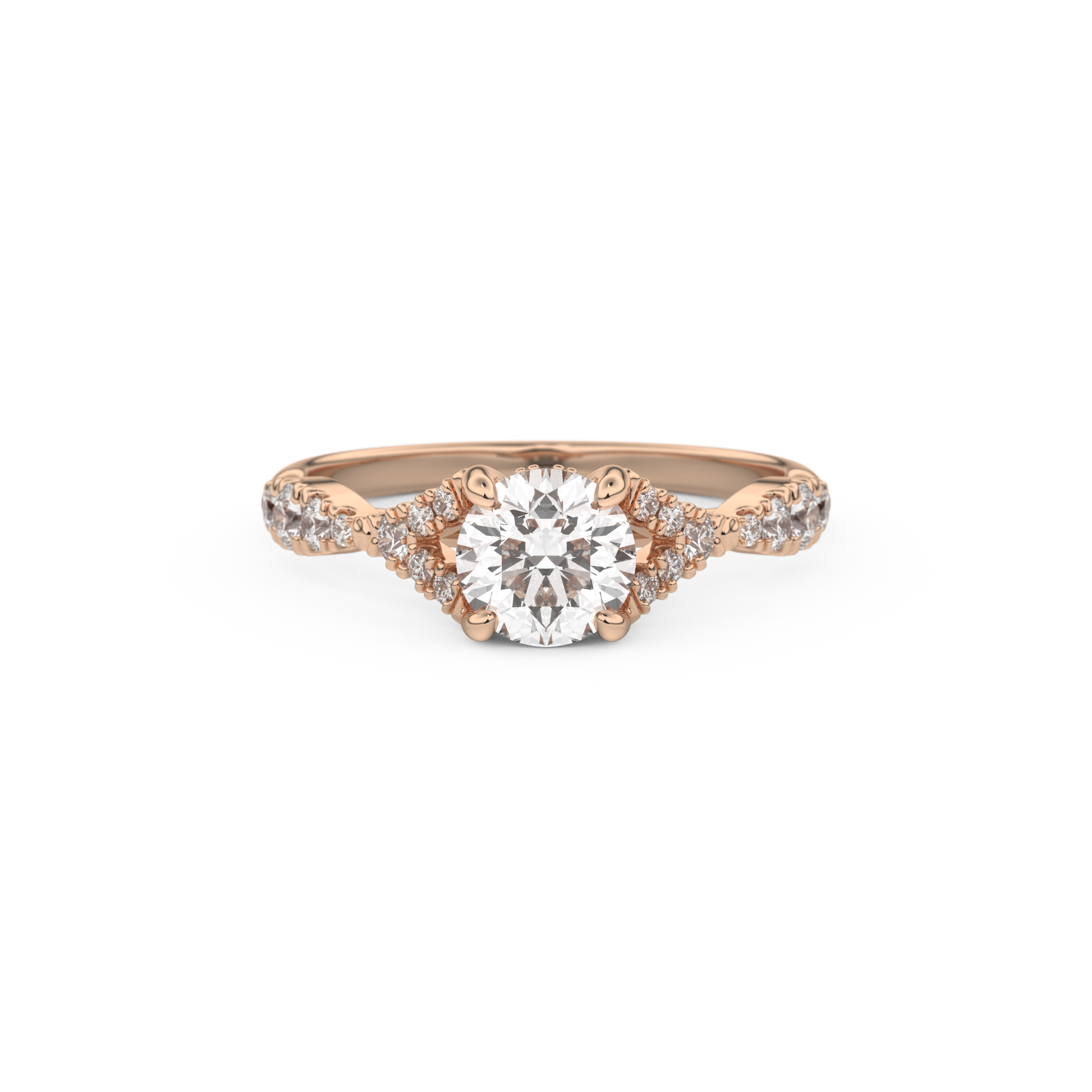 Round Cut 0.8 Carat Moissanite Ring – Pave & Split Shank Setting in Gold