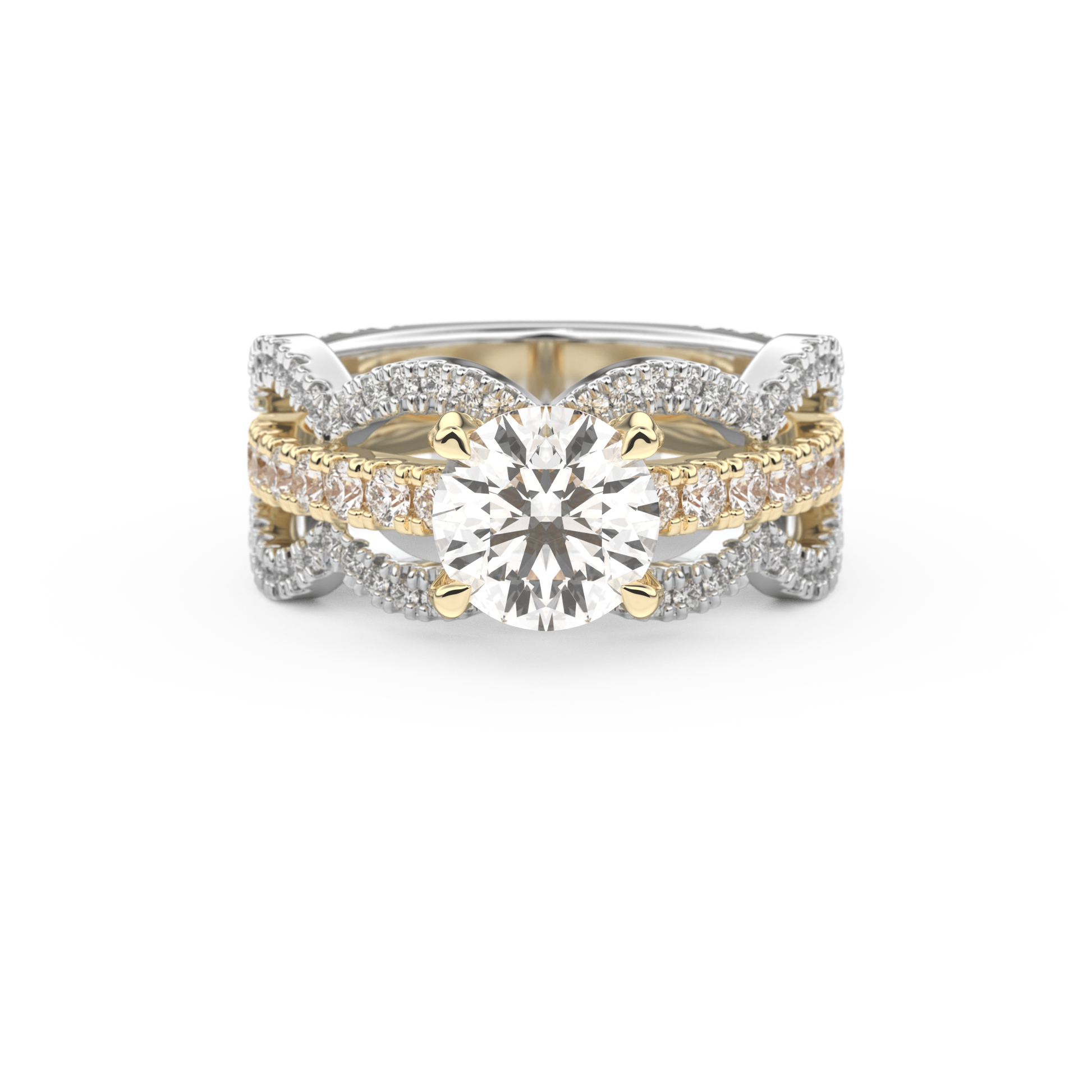 Round Cut 1.52 Carat Moissanite Ring – Triple Pave Setting in Gold