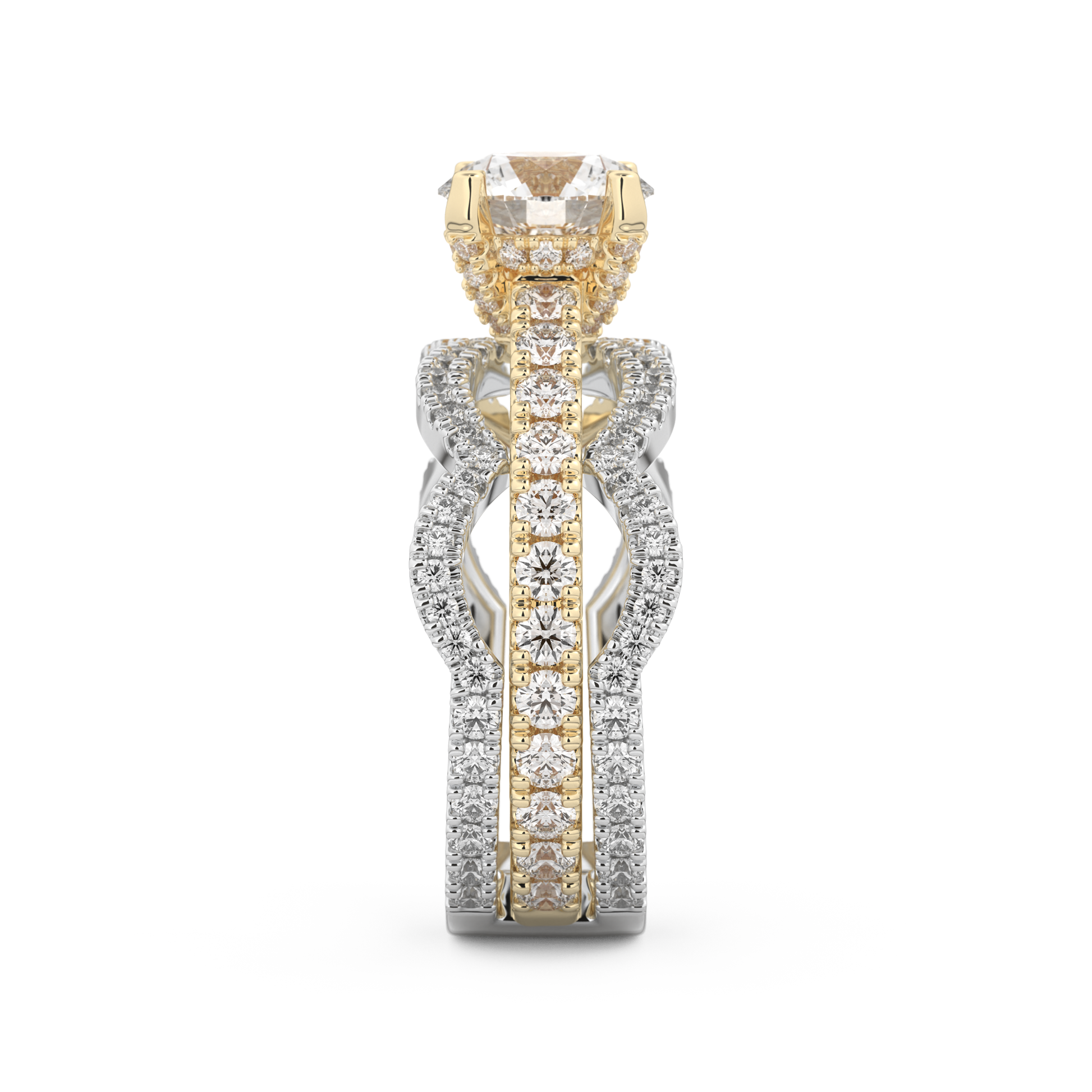 Round Cut 1.52 Carat Moissanite Ring – Triple Pave Setting in Gold