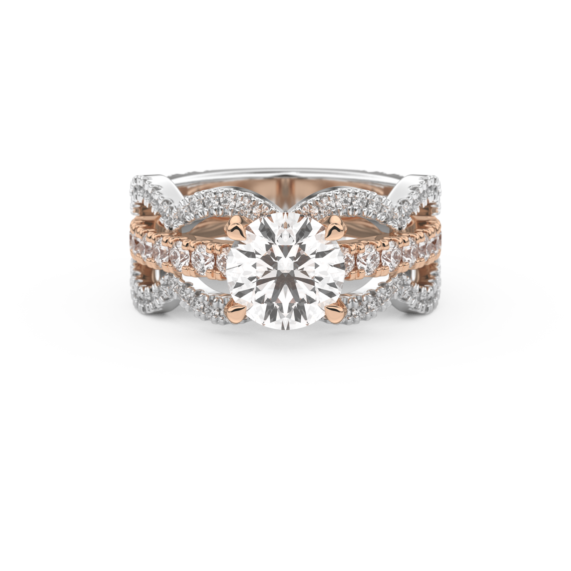 Round Cut 1.52 Carat Moissanite Ring – Triple Pave Setting in Gold