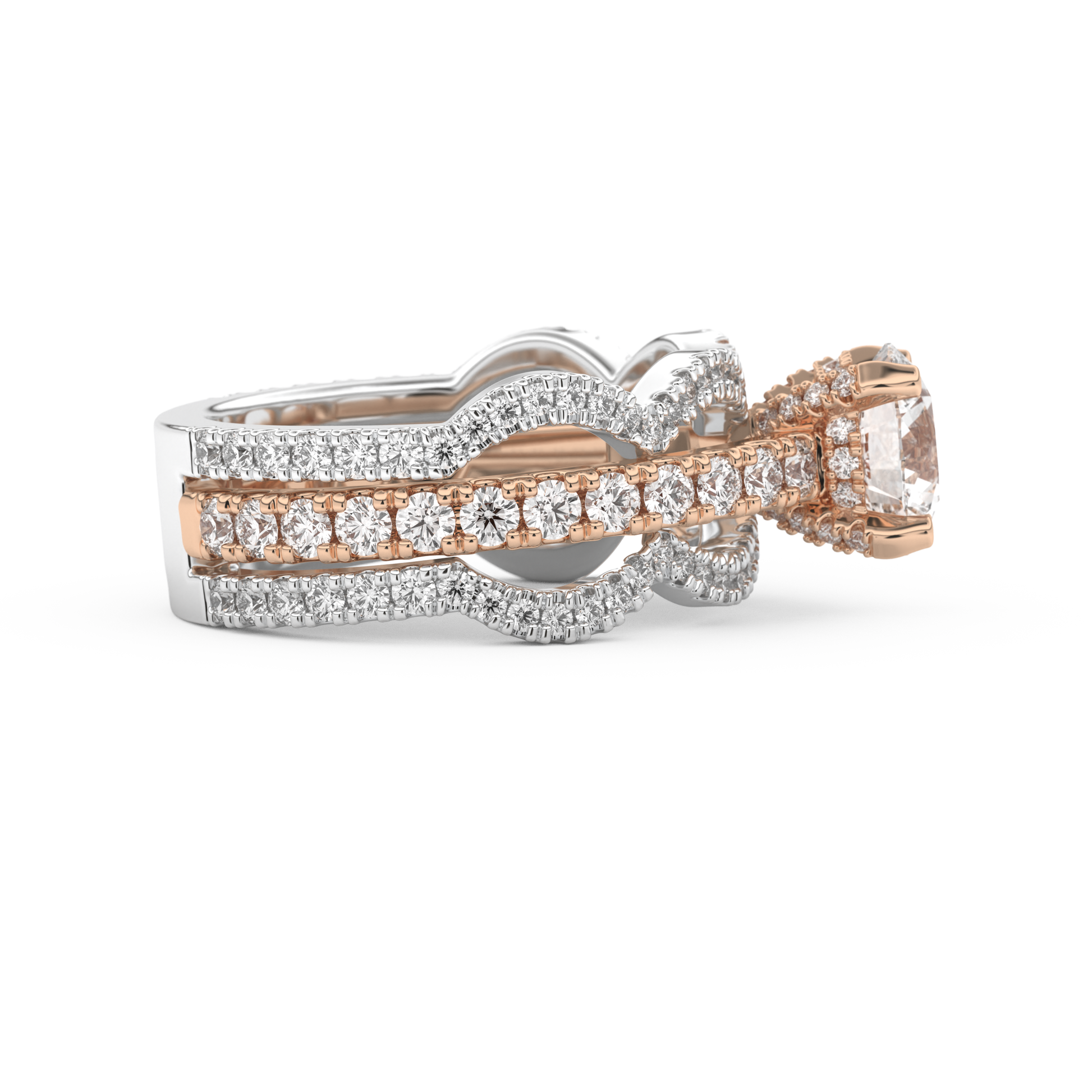 Round Cut 1.52 Carat Moissanite Ring – Triple Pave Setting in Gold