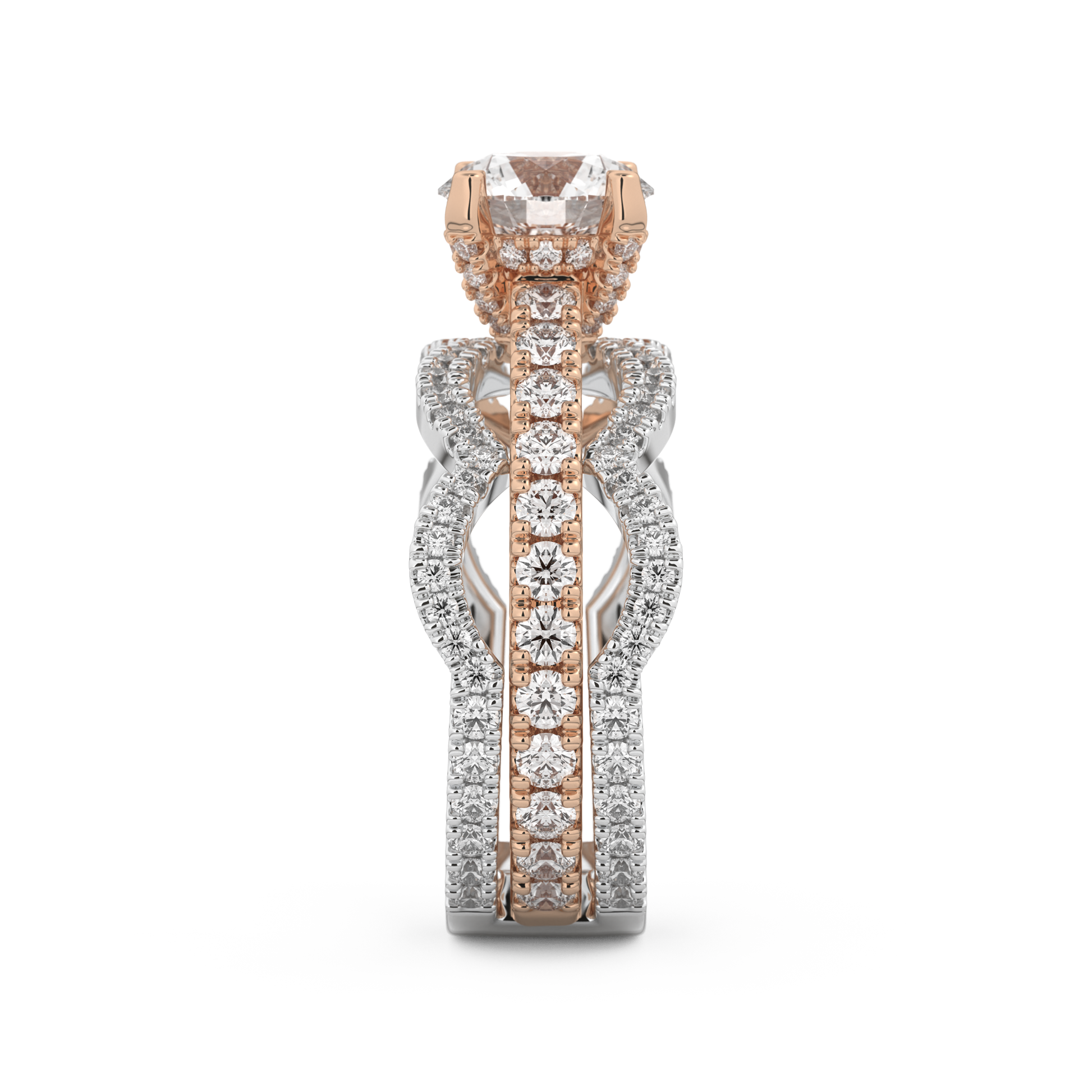 Round Cut 1.52 Carat Moissanite Ring – Triple Pave Setting in Gold