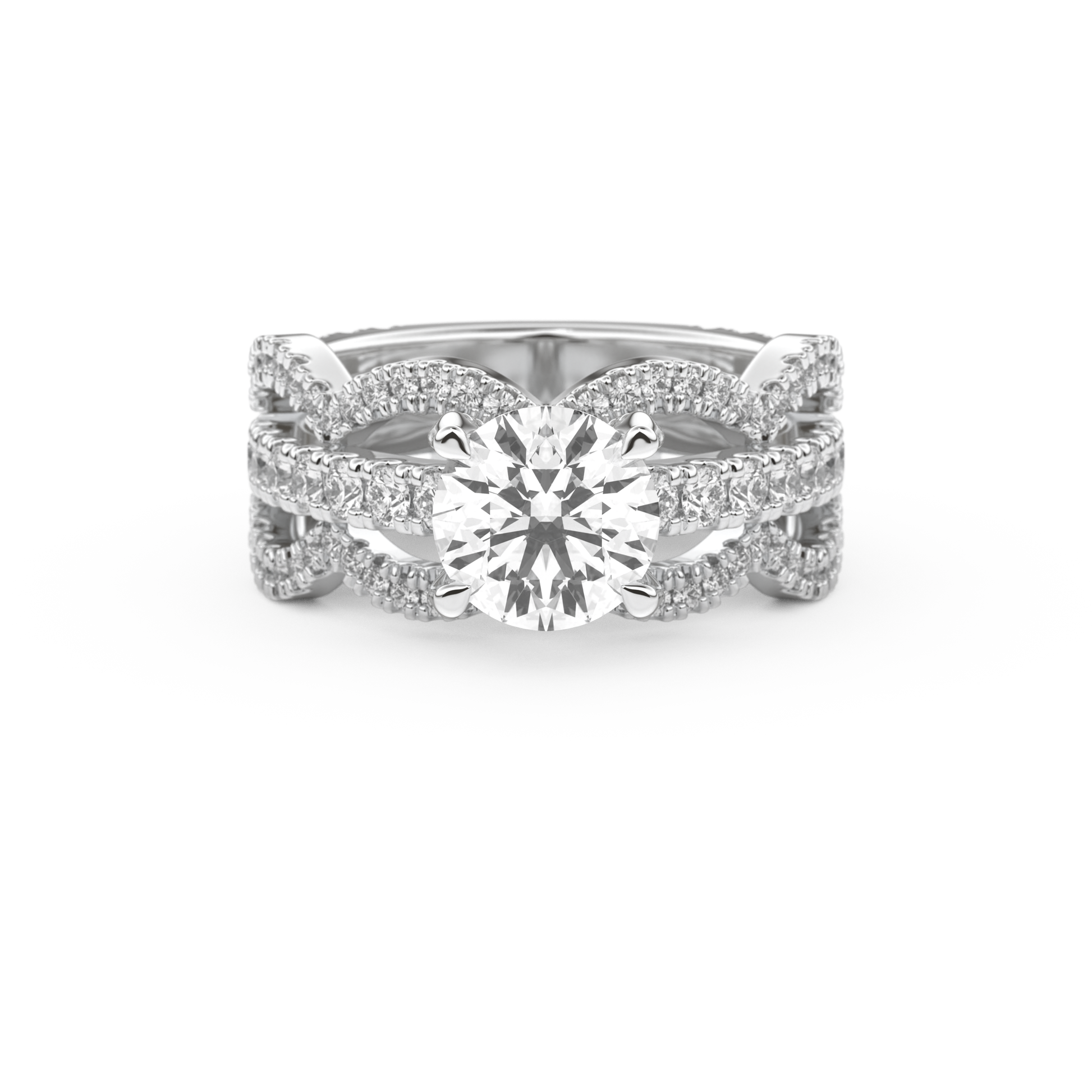 Round Cut 1.52 Carat Moissanite Ring – Triple Pave Setting in Gold