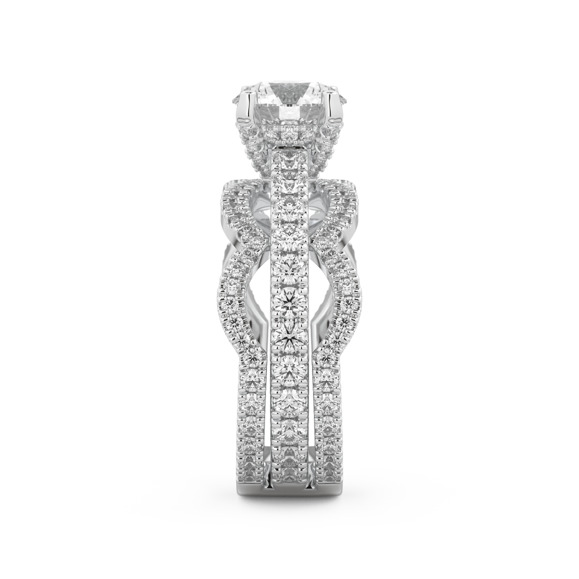 Round Cut 1.52 Carat Moissanite Ring – Triple Pave Setting in Gold