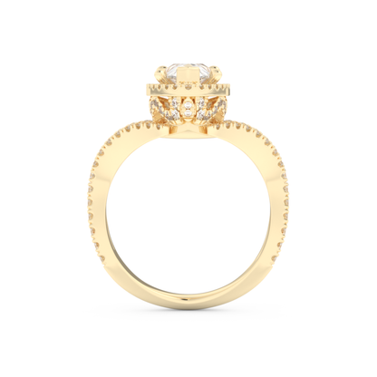 Pear Cut 1.5 Carat Moissanite Ring – Halo, Pave & Curved Shank Setting in Gold