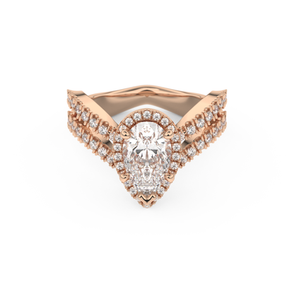 Pear Cut 1.5 Carat Moissanite Ring – Halo, Pave & Curved Shank Setting in Gold