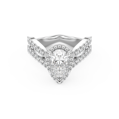 Pear Cut 1.5 Carat Moissanite Ring – Halo, Pave & Curved Shank Setting in Gold